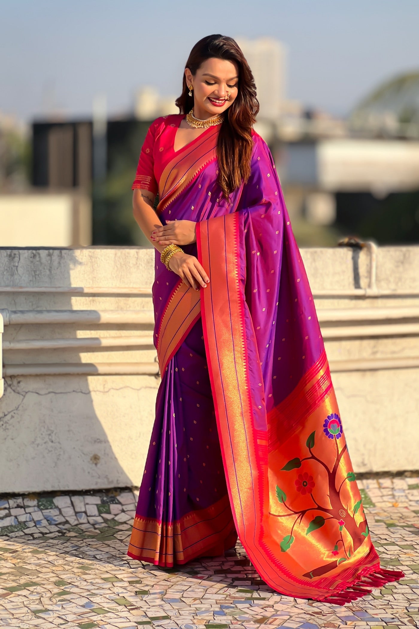 Buy MySilkLove Magenta Purple Zari Woven Paithani Saree Online