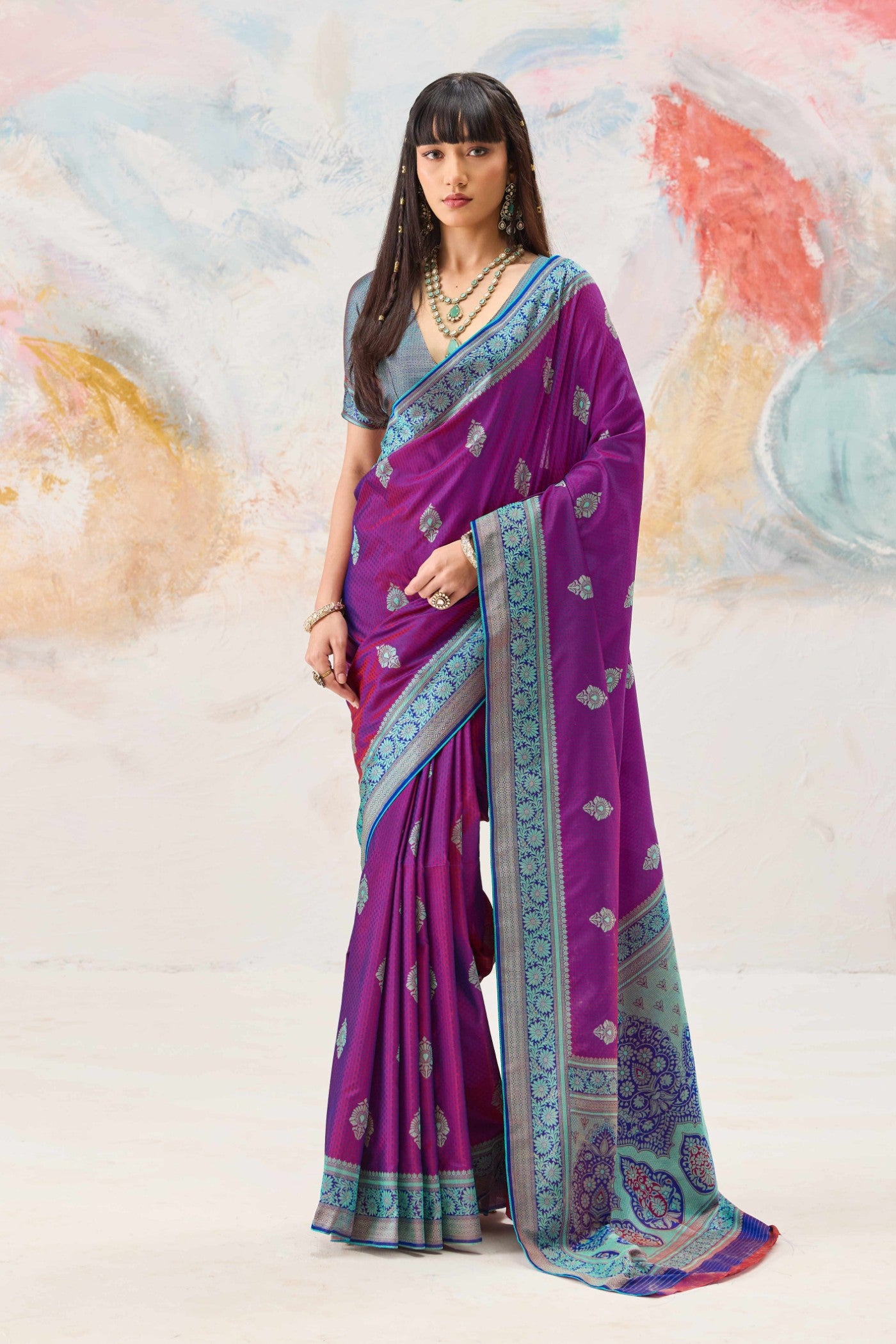 Buy MySilkLove Heliotrope Purple Woven Tanchoi Kanjivaram Saree Online