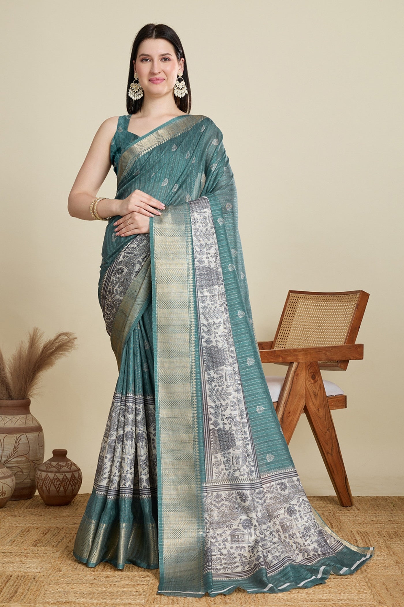 Buy MySilkLove Lawn Green Woven Cotton Saree Online