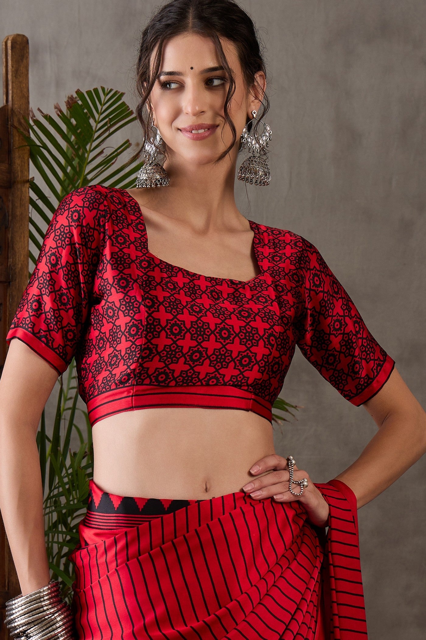 Buy MySilkLove Rose Red Printed Satin Gaji Silk Saree Online
