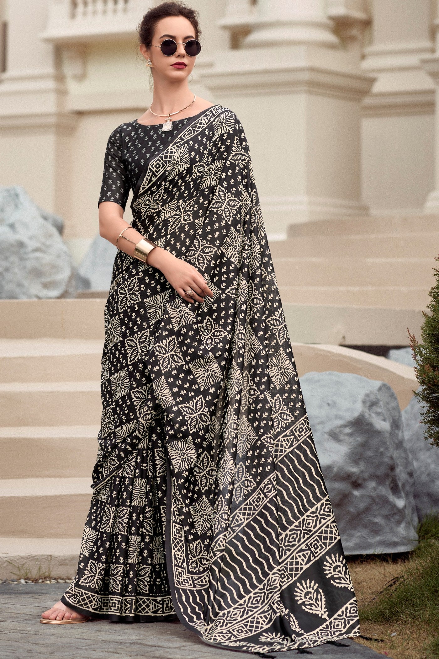 Buy MySilkLove Zeus Black Mul Mul Cotton Saree Online