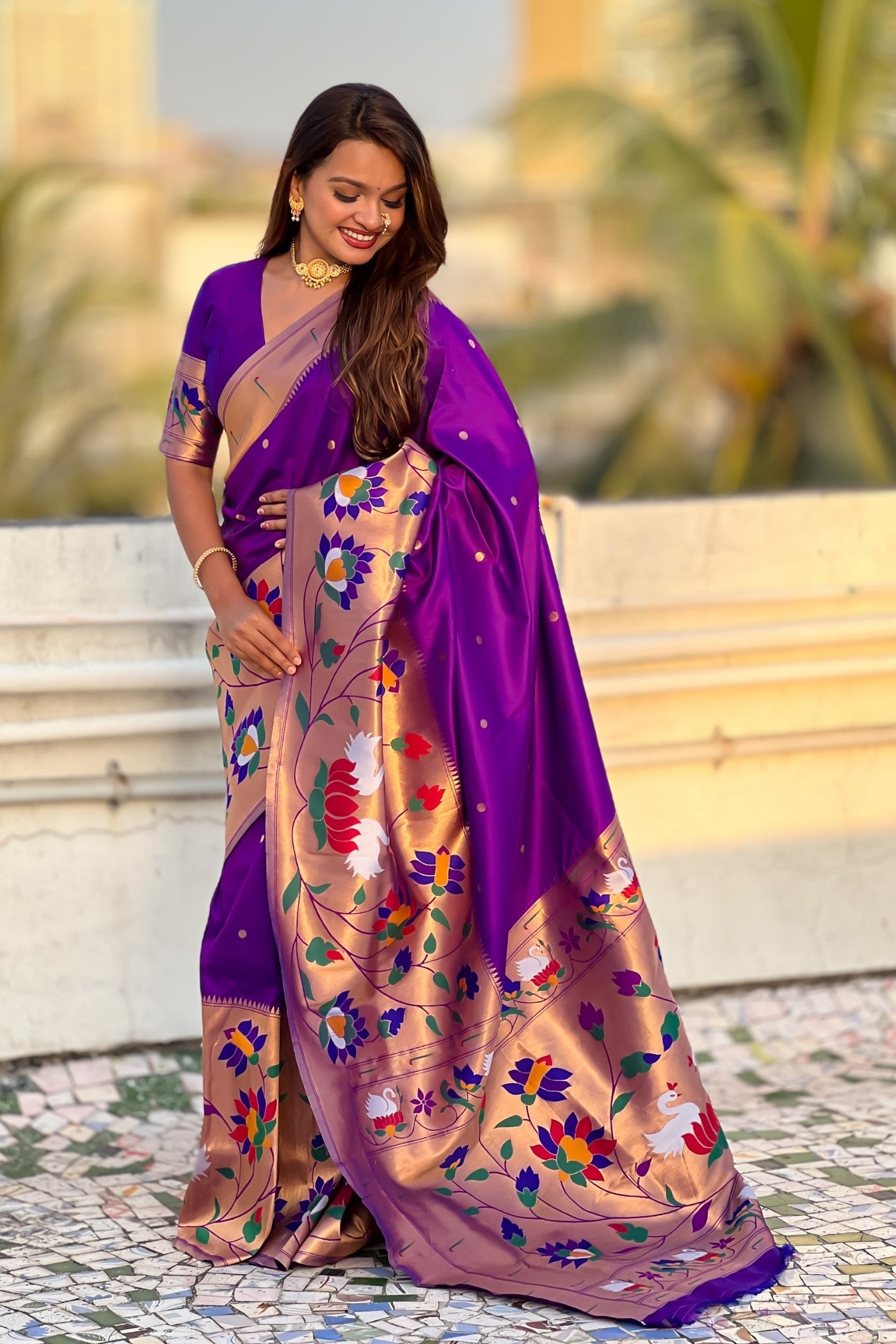 Buy MySilkLove Lollipop Purple Woven Paithani Saree Online