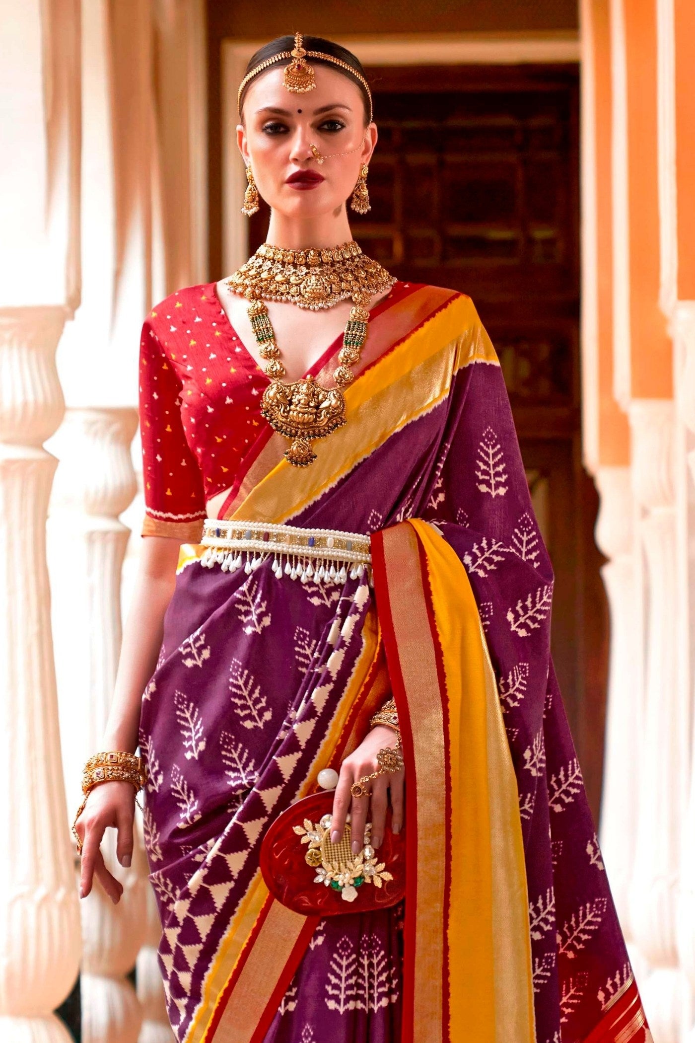 Buy MySilkLove Aubergine Purple Printed Patola Saree Online
