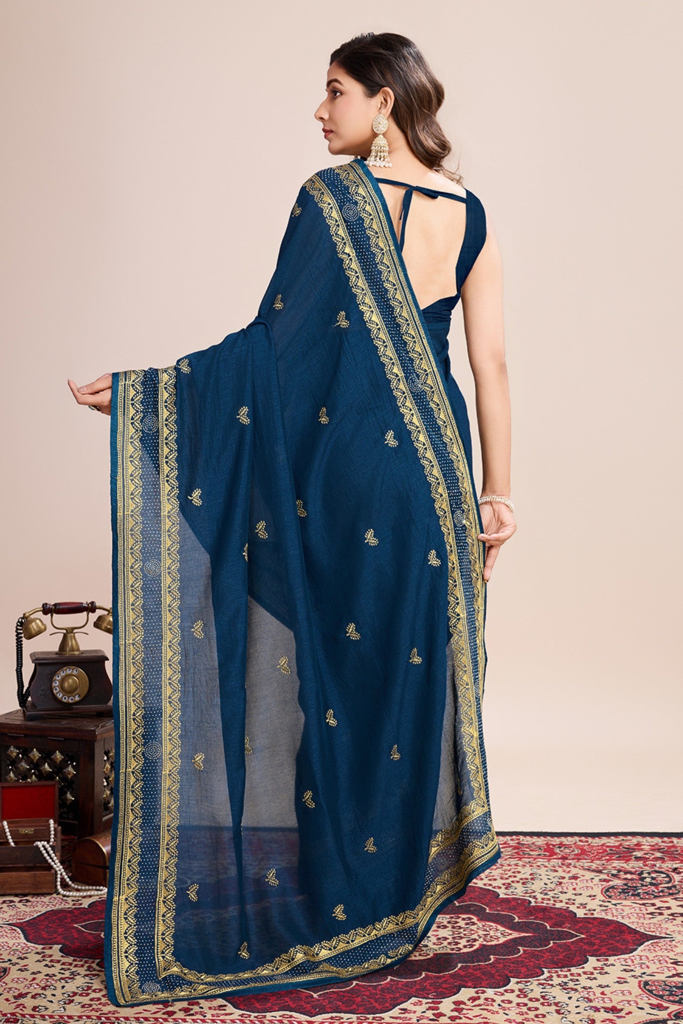 Buy MySilkLove Navy Blue Designer Partywear Saree Online