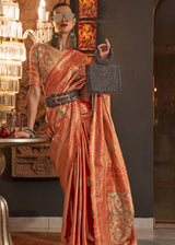 Cognac Peach Dual Tone Banarasi Silk Saree