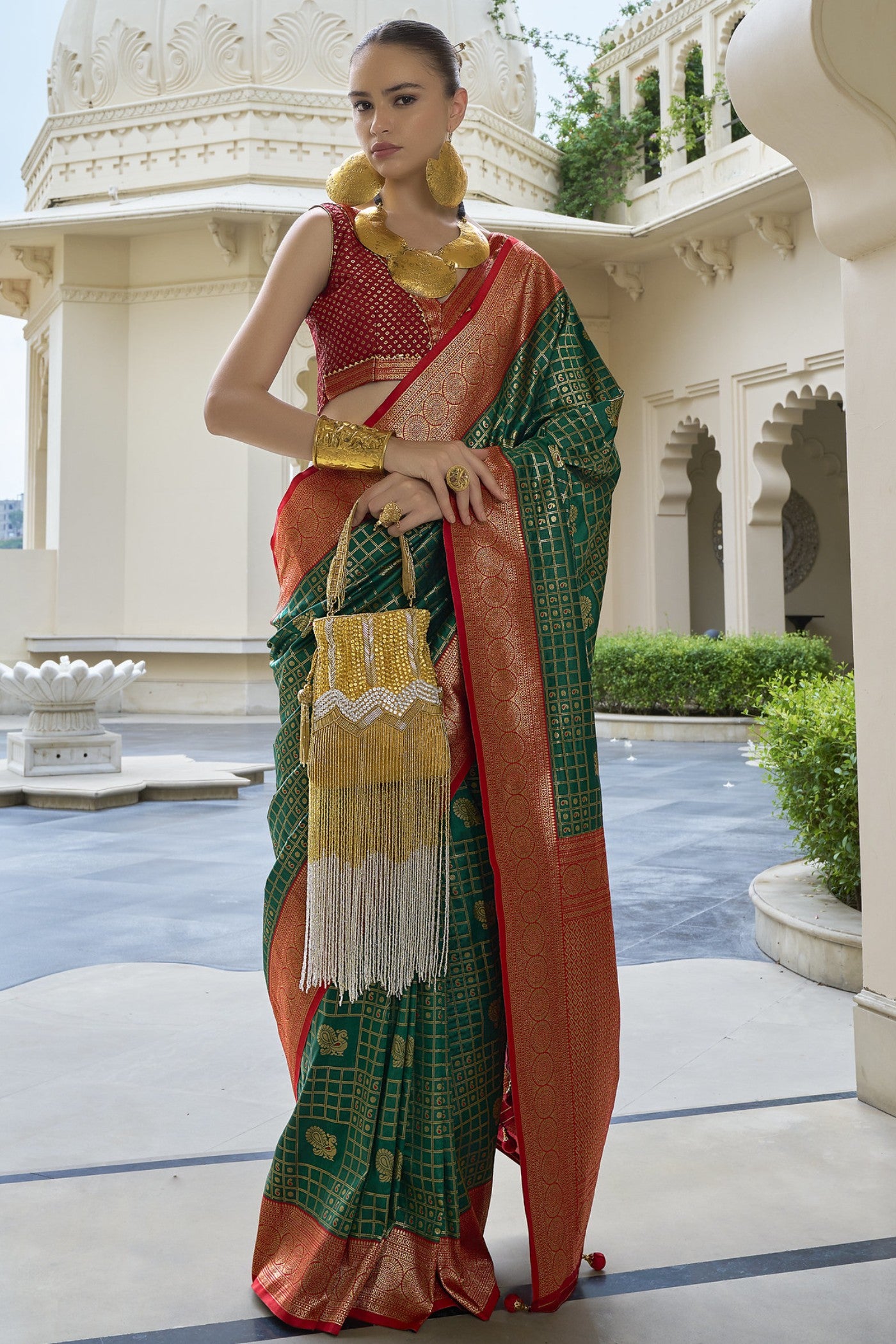 Buy MySilkLove Tom Thumb Green Woven Kanjivaram Saree Online