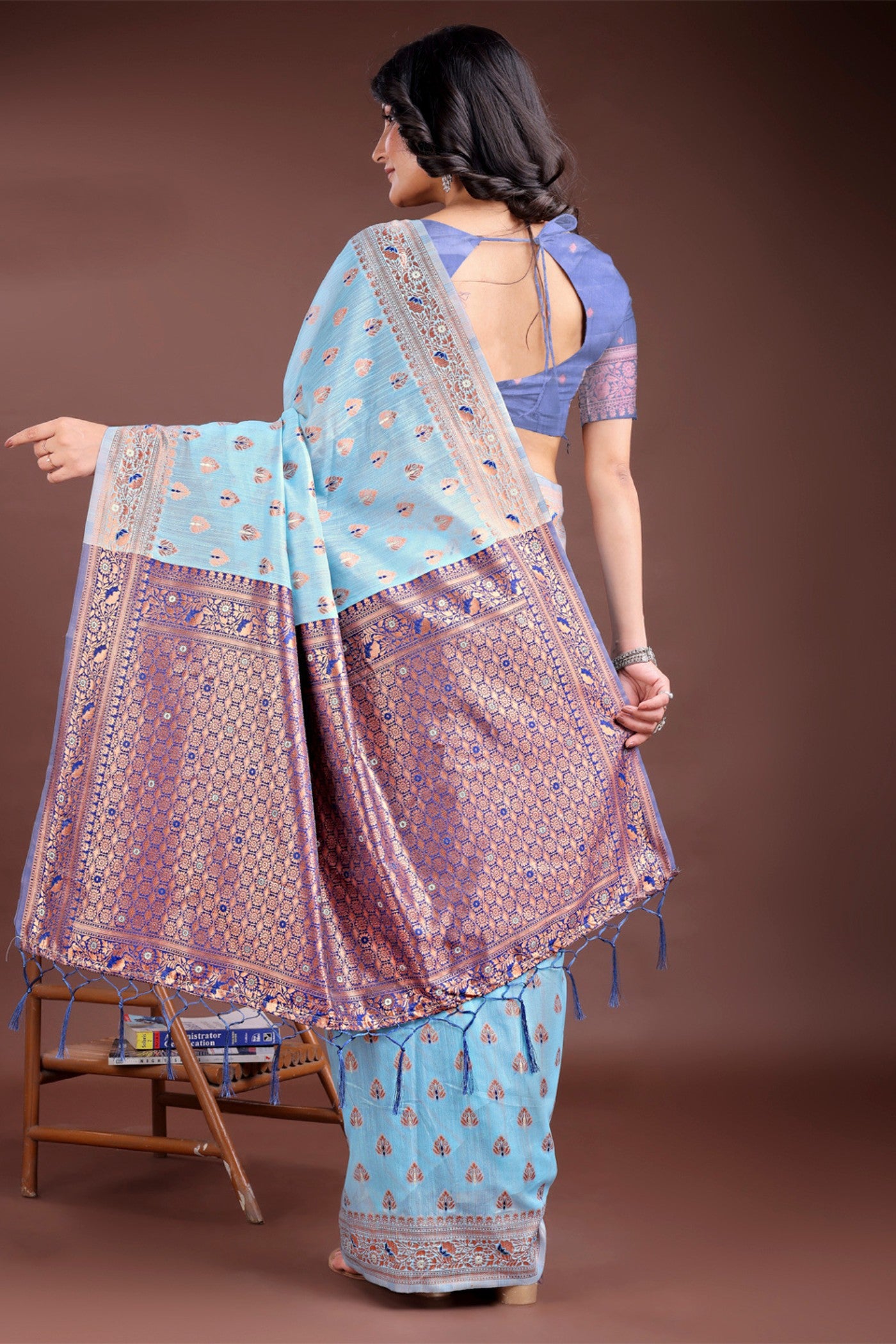 Buy MySilkLove Sky Blue Linen Cotton Saree Online