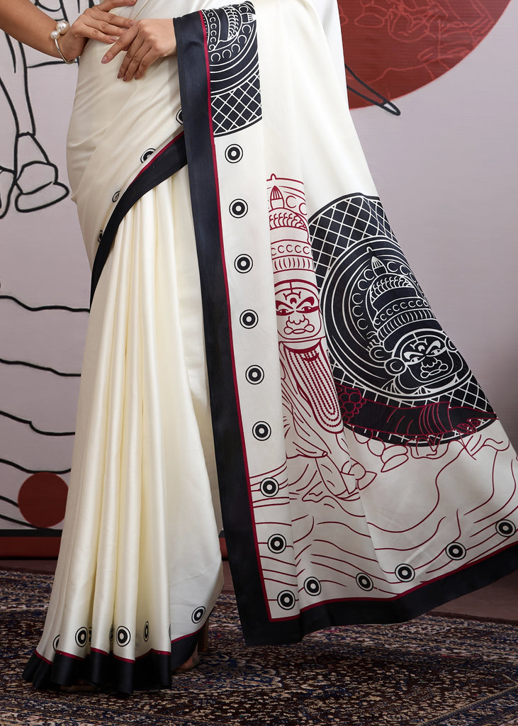 Buy MySilkLove Cool Black and White Printed Satin Crepe Silk Saree Online