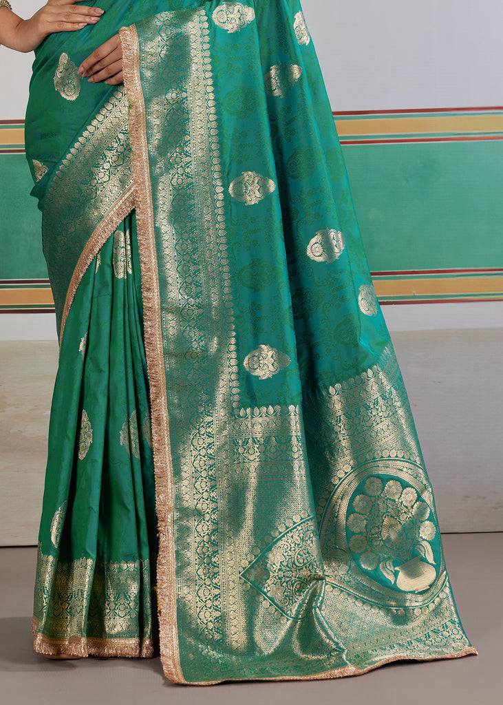 Buy MySilkLove Hunter Green Woven Banarasi Satin Silk Saree Online