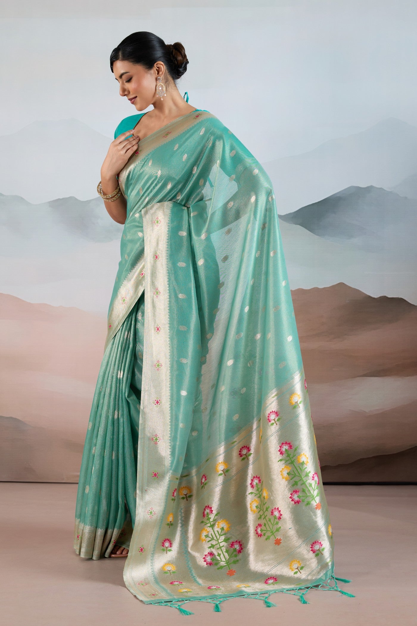 Buy MySilkLove Imperial Green Zari Woven Tissue Paithani Saree Online