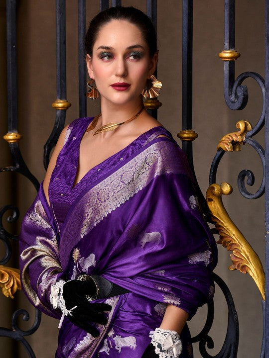 MySilkLove Lollipop Purple Handloom Satin Banarasi Saree