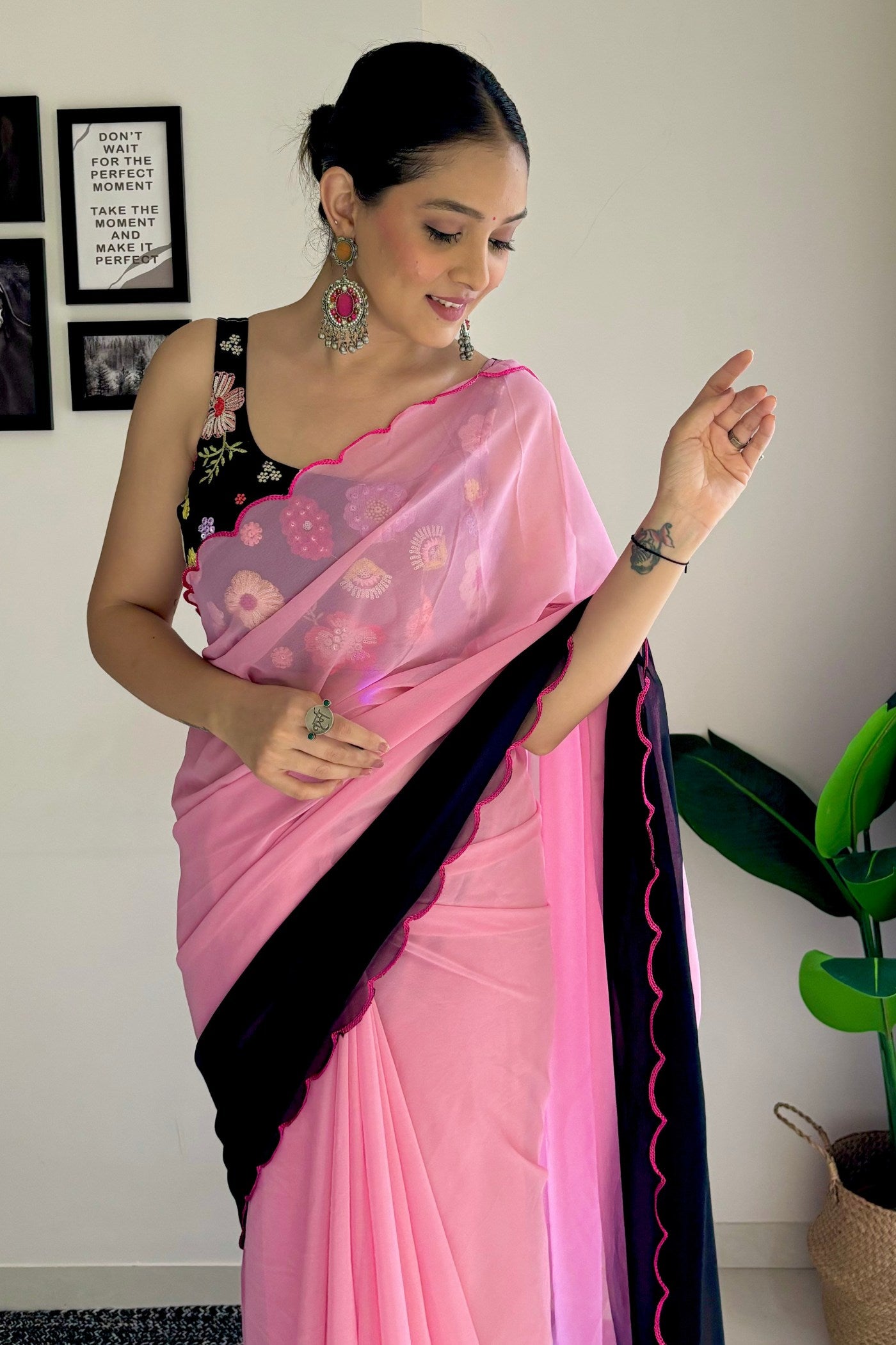 Buy MySilkLove Baby Pink Georgette Saree Online