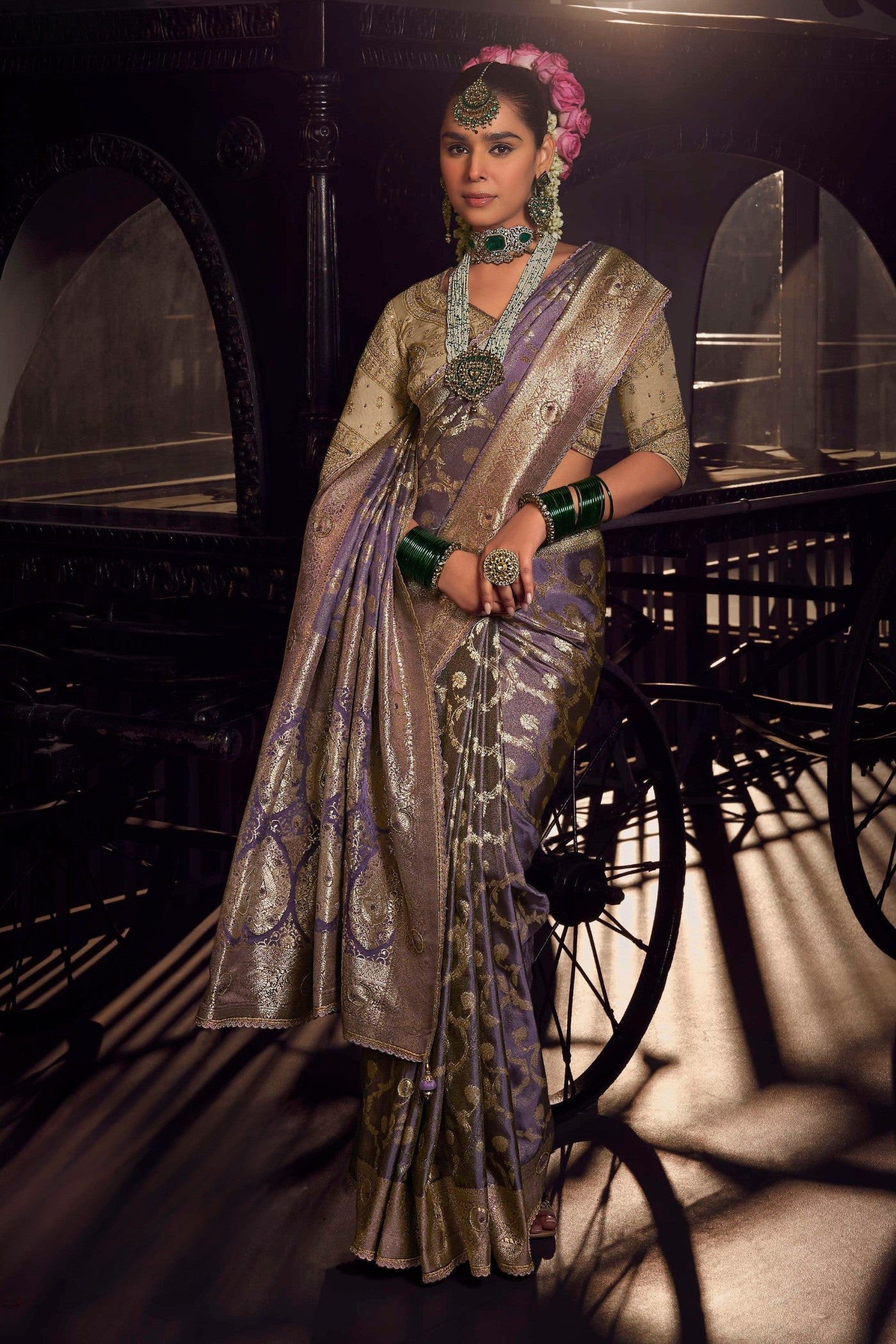 Buy MySilkLove Ash Grey Designer Banarasi Saree Online