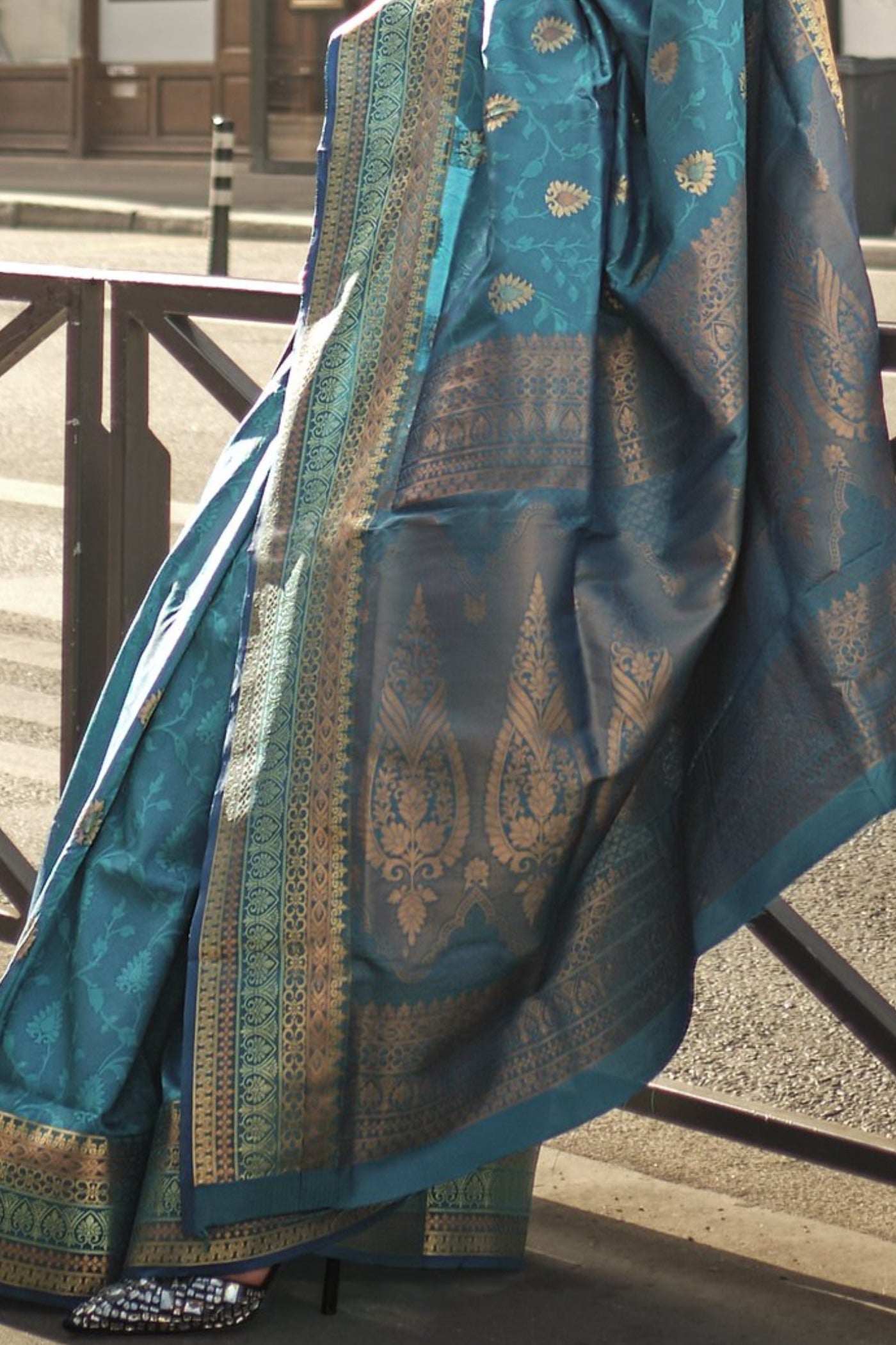 Buy MySilkLove Boston Blue Banarasi Handloom Saree Online