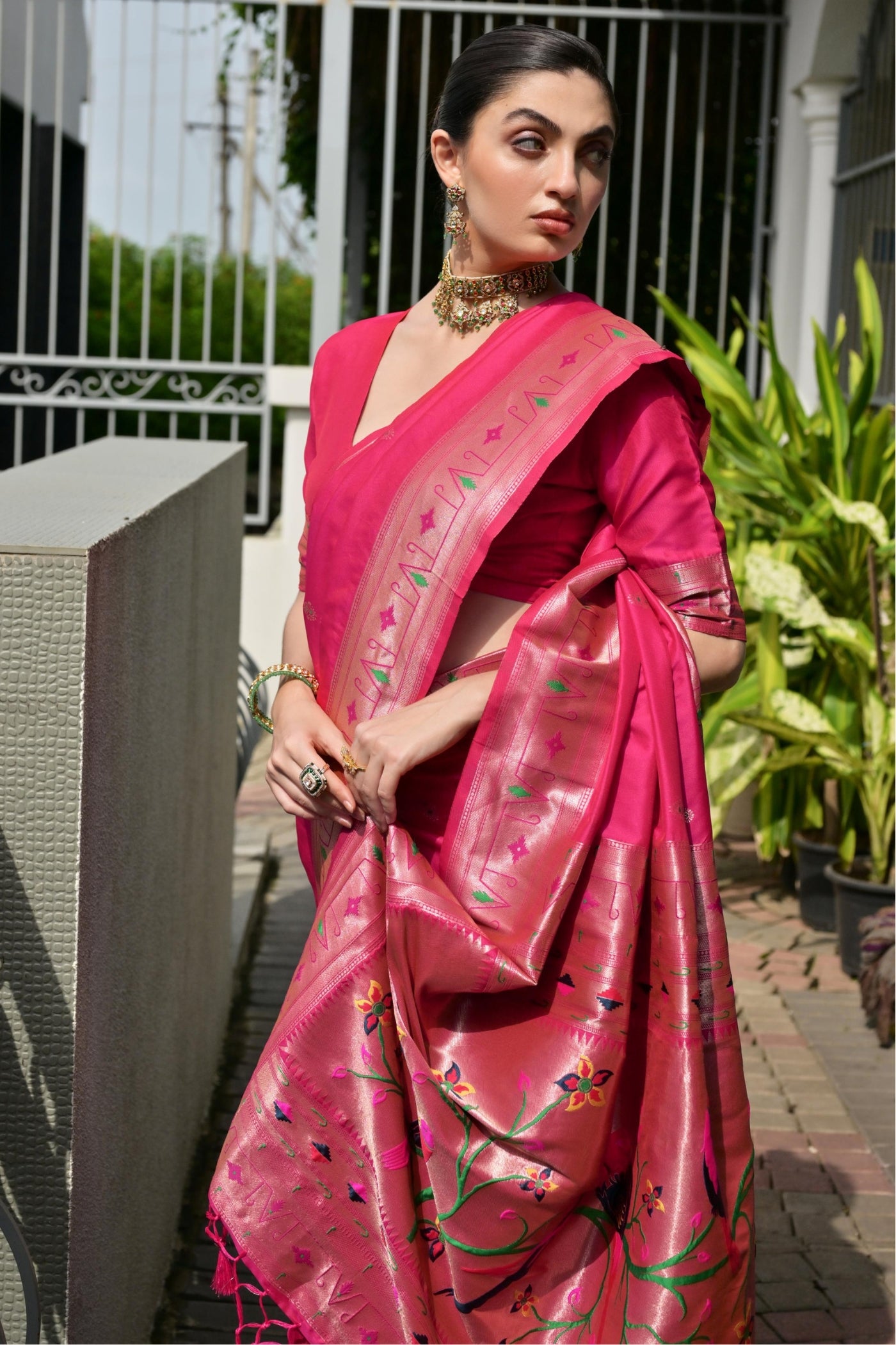 MySilkLove Camellia Dark Pink Woven Paithani Saree