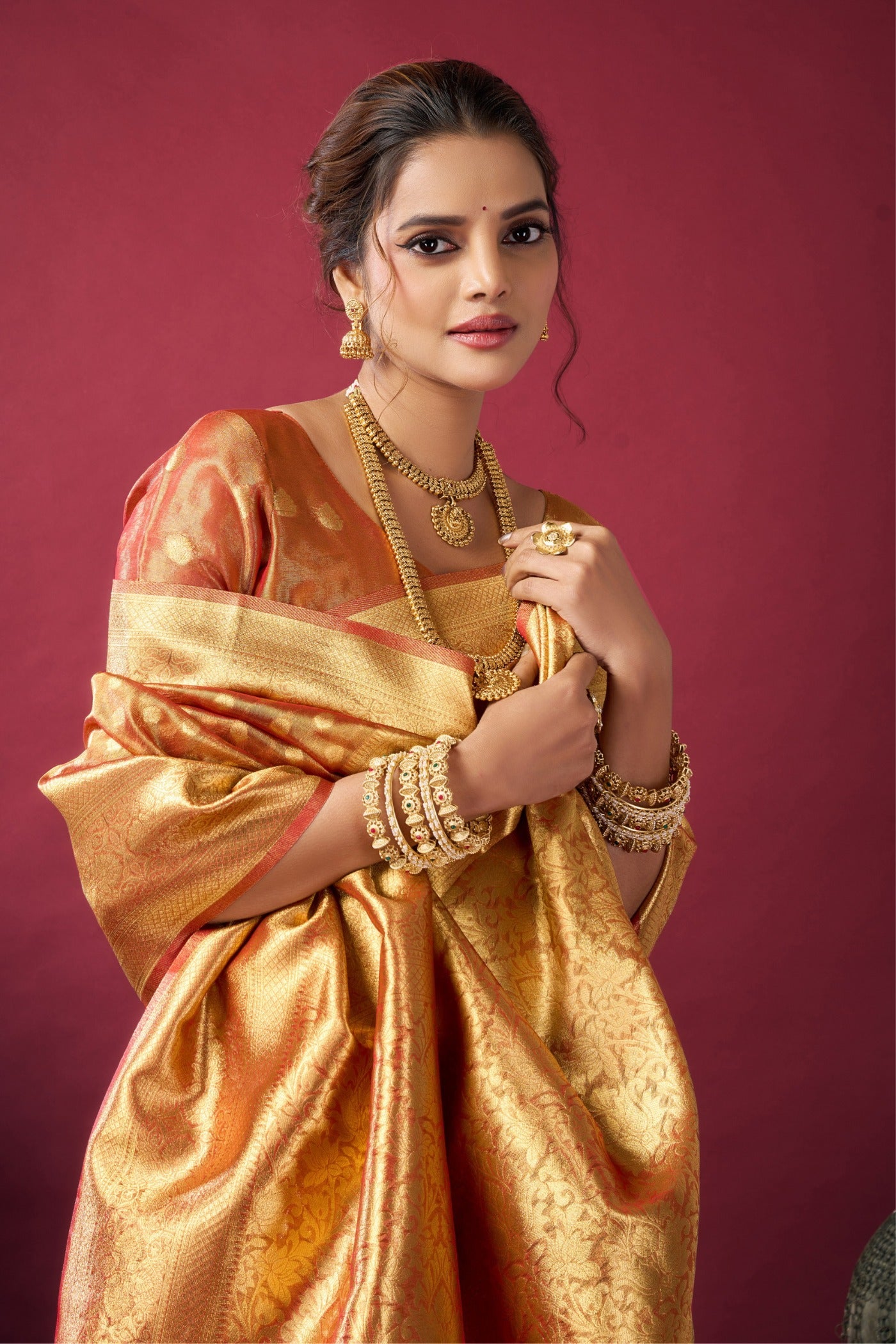 MySilkLove Smashed Orange Handloom Tissue Silk Saree