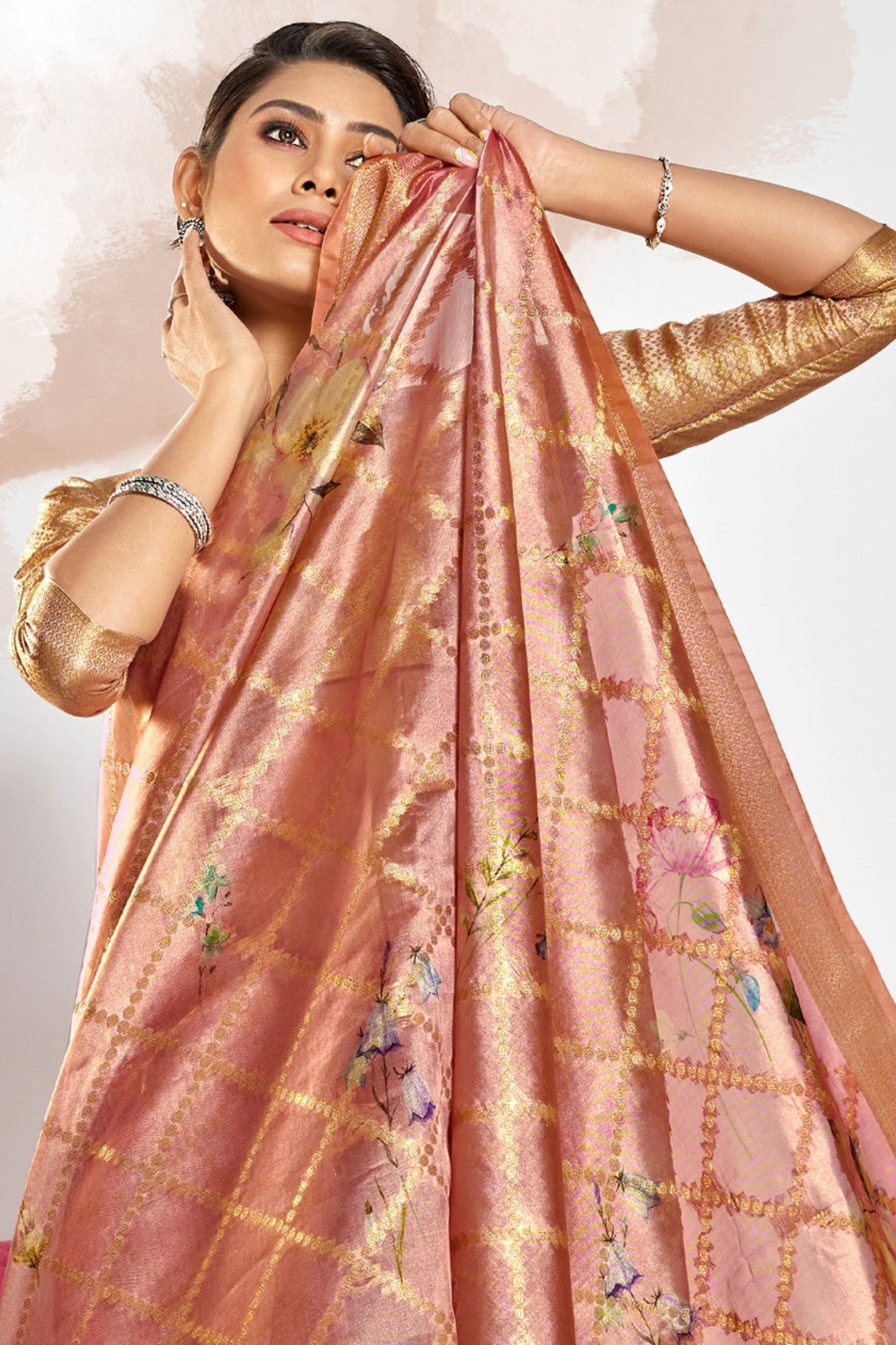 Buy MySilkLove Plum Peach Digital Printed Banarasi Saree Online