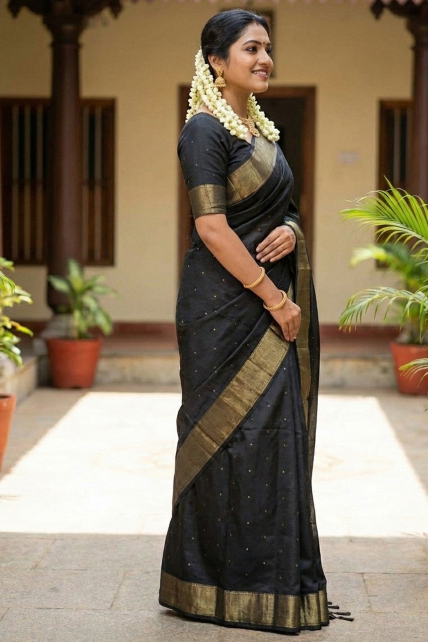 MySilkLove Coral Black Banarasi Woven Soft Silk Saree