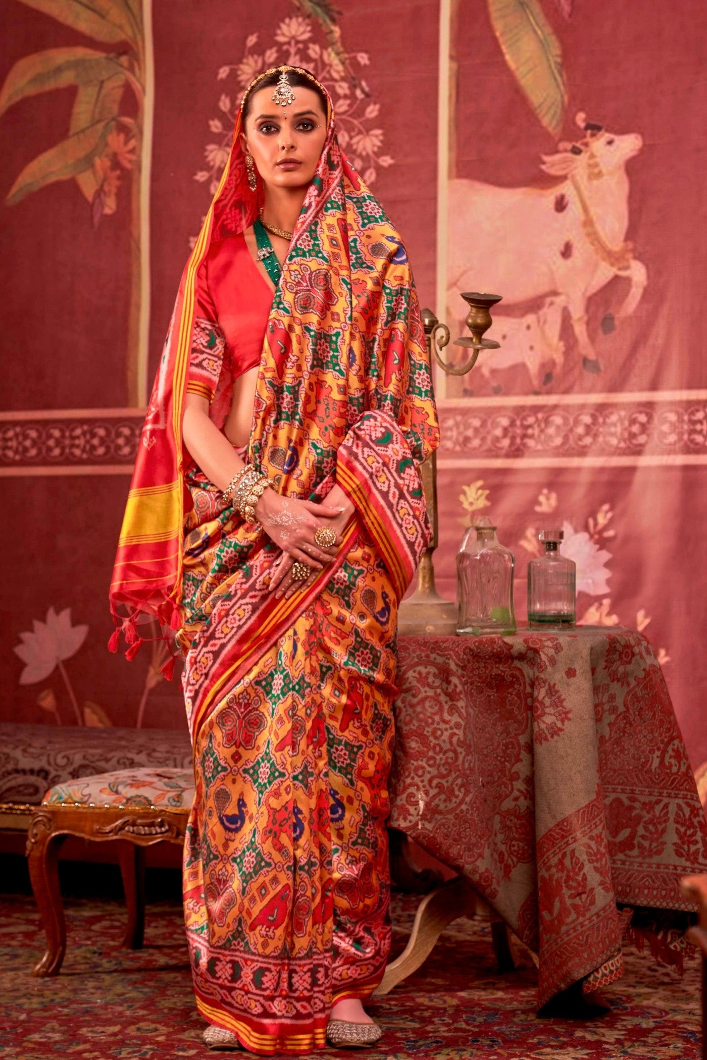 Buy MySilkLove Cyber Yellow Printed Patola Saree Online