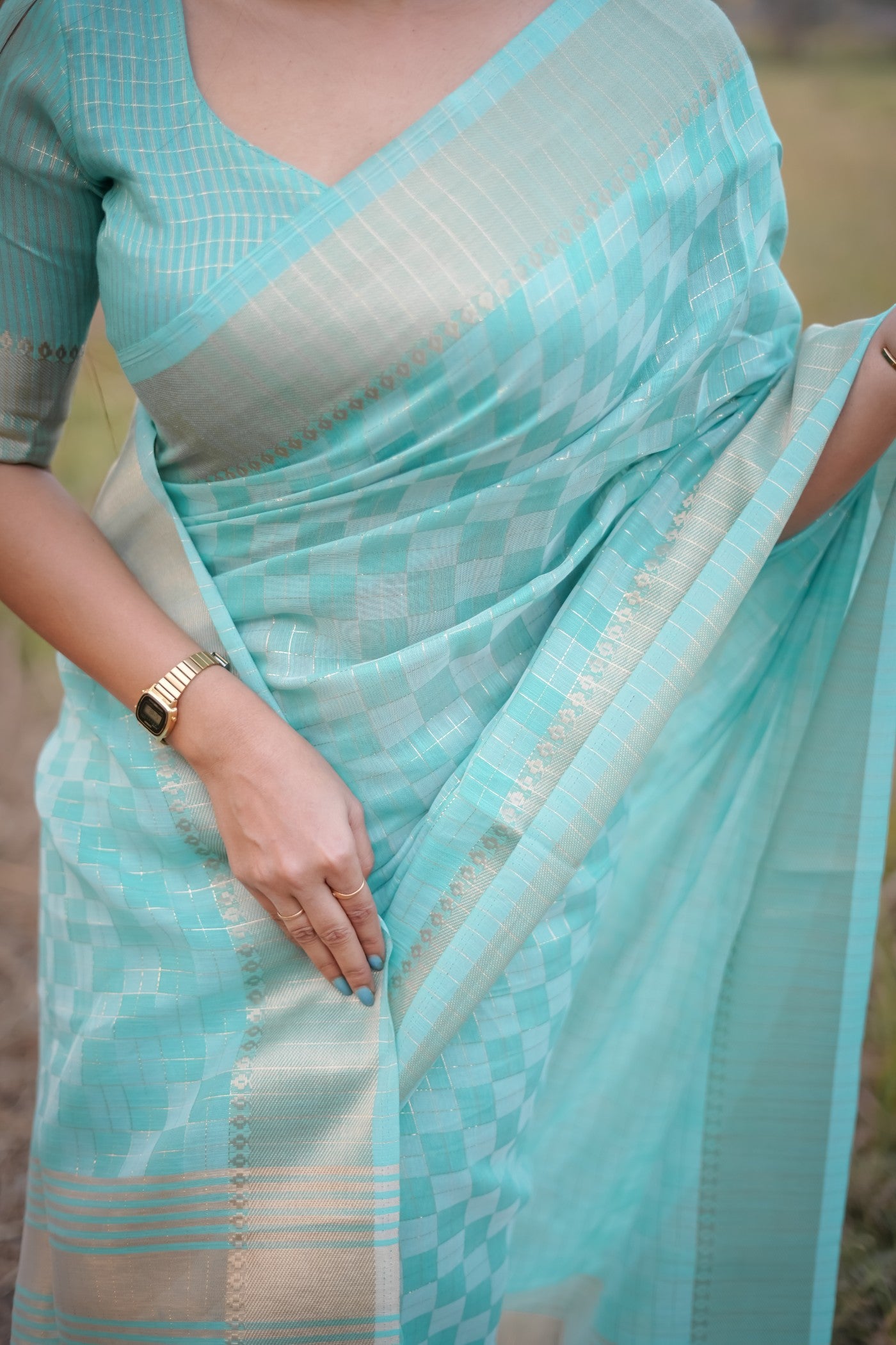 Buy MySilkLove Sky Blue Banarasi Raw Silk Saree Online