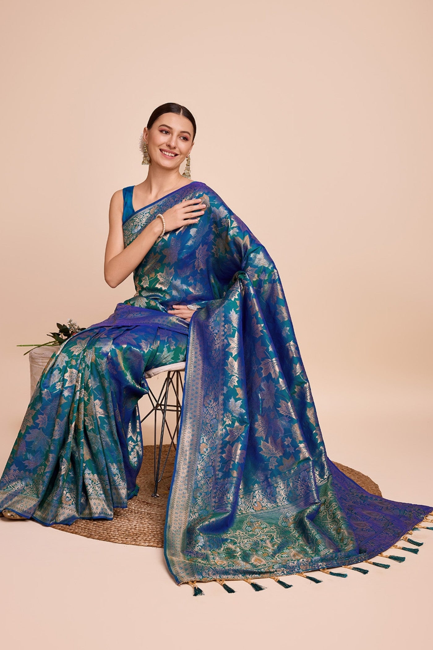 Buy MySilkLove Smalt Blue Banarasi Soft Silk Saree Online