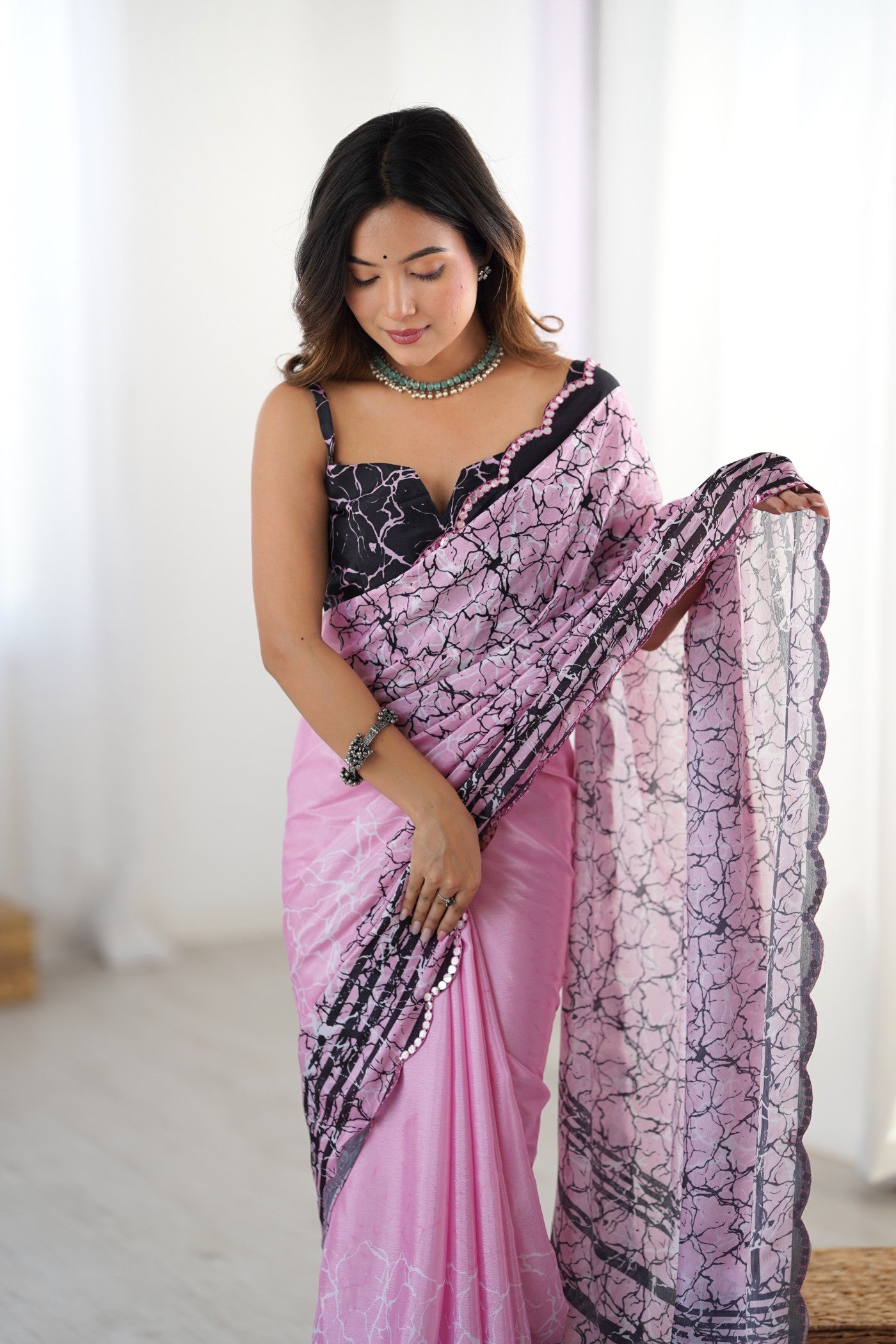 Buy MySilkLove Altra Pink Chinon Partywear Saree Online