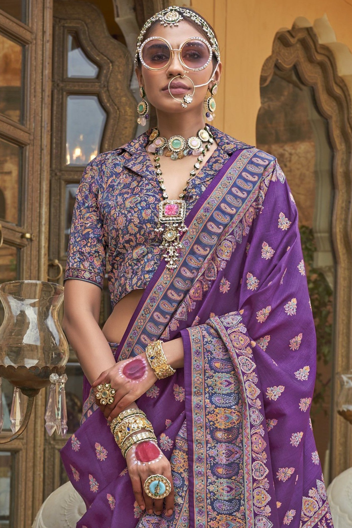 Buy MySilkLove Foxglove Purple Banarasi Jamawar Saree Online