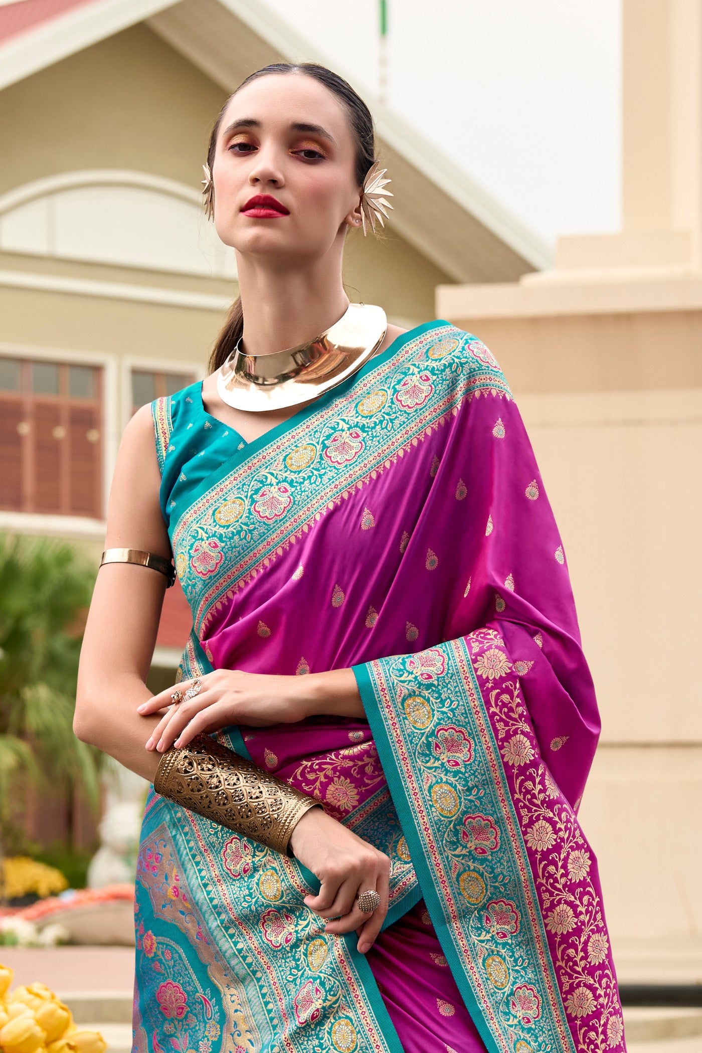 Buy MySilkLove Rouge Purple Woven Banarasi Saree Online