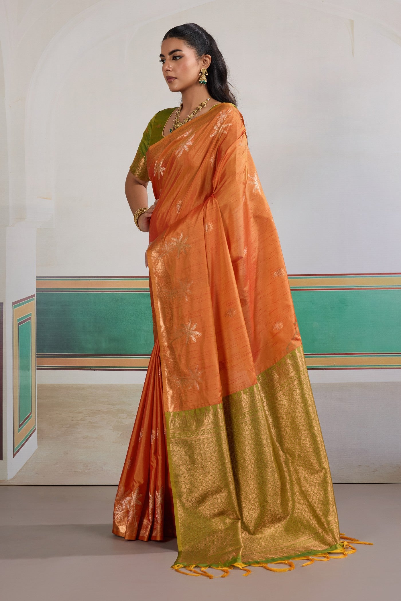 Buy MySilkLove Flame Orange Banarasi Handloom Tussar Saree Online