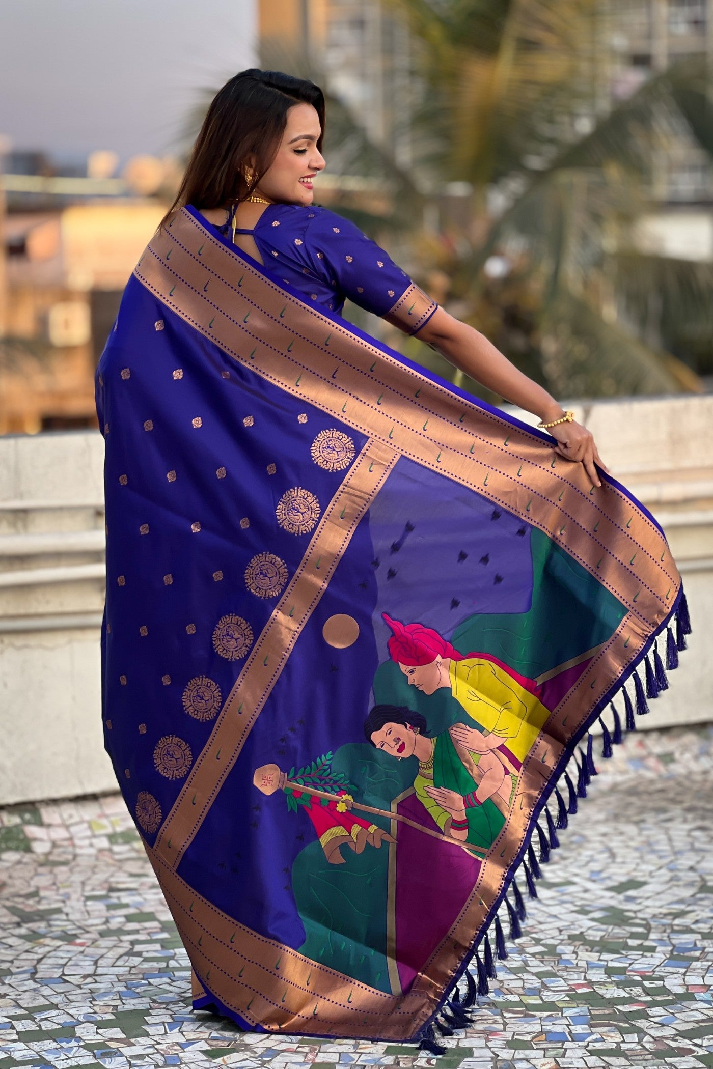 Buy MySilkLove Royal Blue Woven Paithani Saree Online