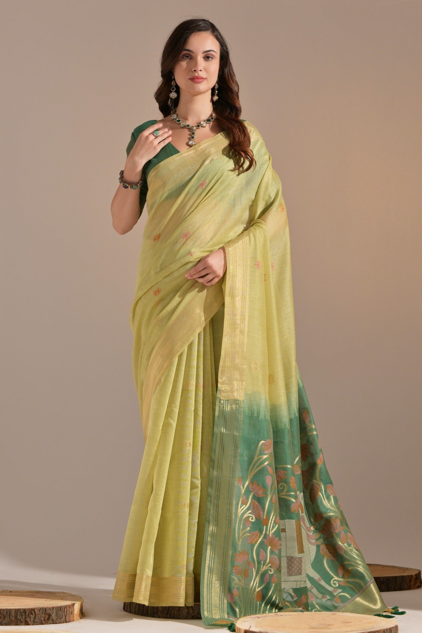 Buy MySilkLove Light Sun Yellow Woven Muga Cotton Saree Online