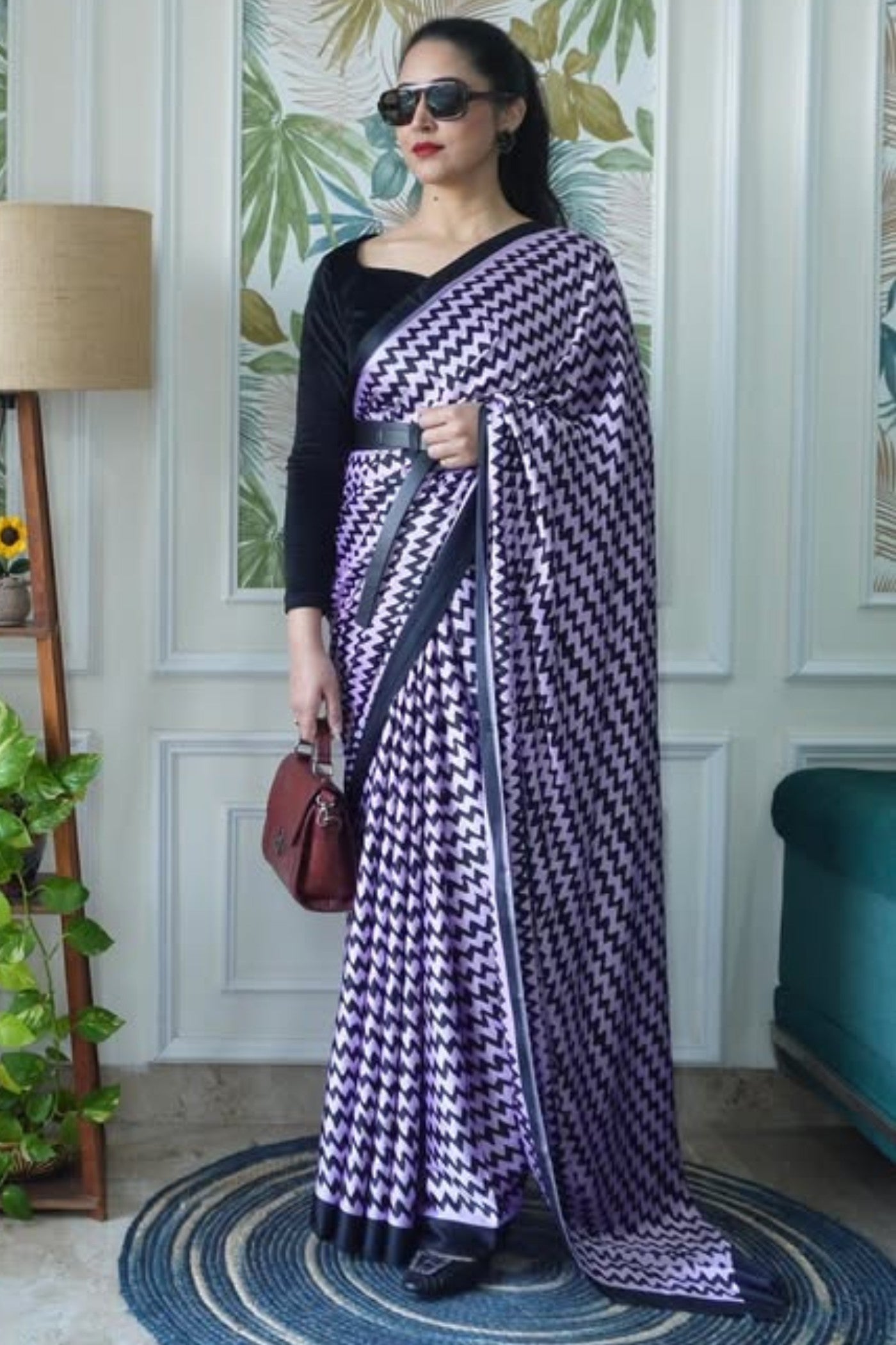 Buy MySilkLove Amethyst Purple Printed Satin Crepe Saree Online