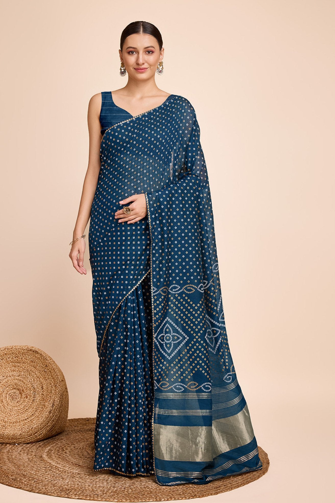 Buy MySilkLove Cloudy Blue Designer Printed Bandhani Saree Online