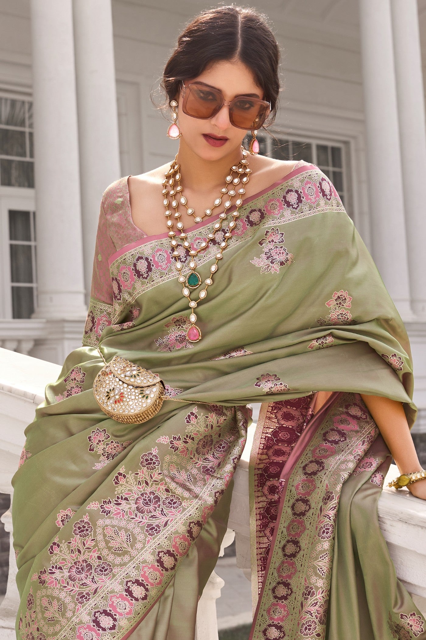 Buy MySilkLove Pista Green Woven Banarasi Saree Online