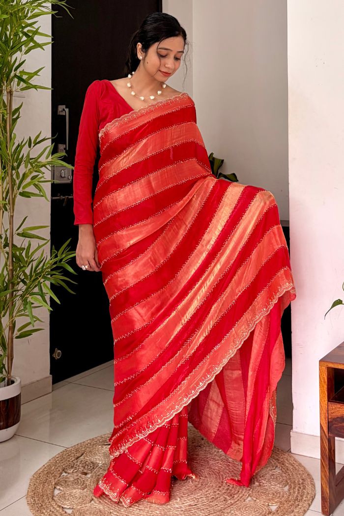 Buy MySilkLove Garnet Red Swarovski Space Silk Saree Online