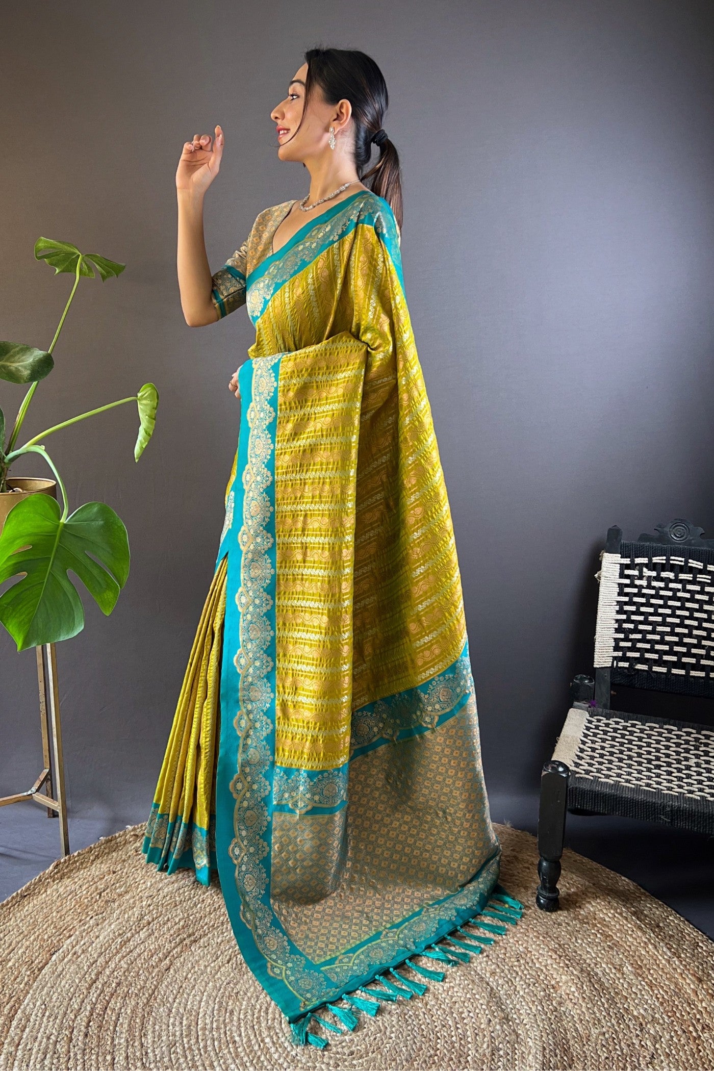 Buy MySilkLove Lemon Ginger Green Zari Woven Banarasi Saree Online