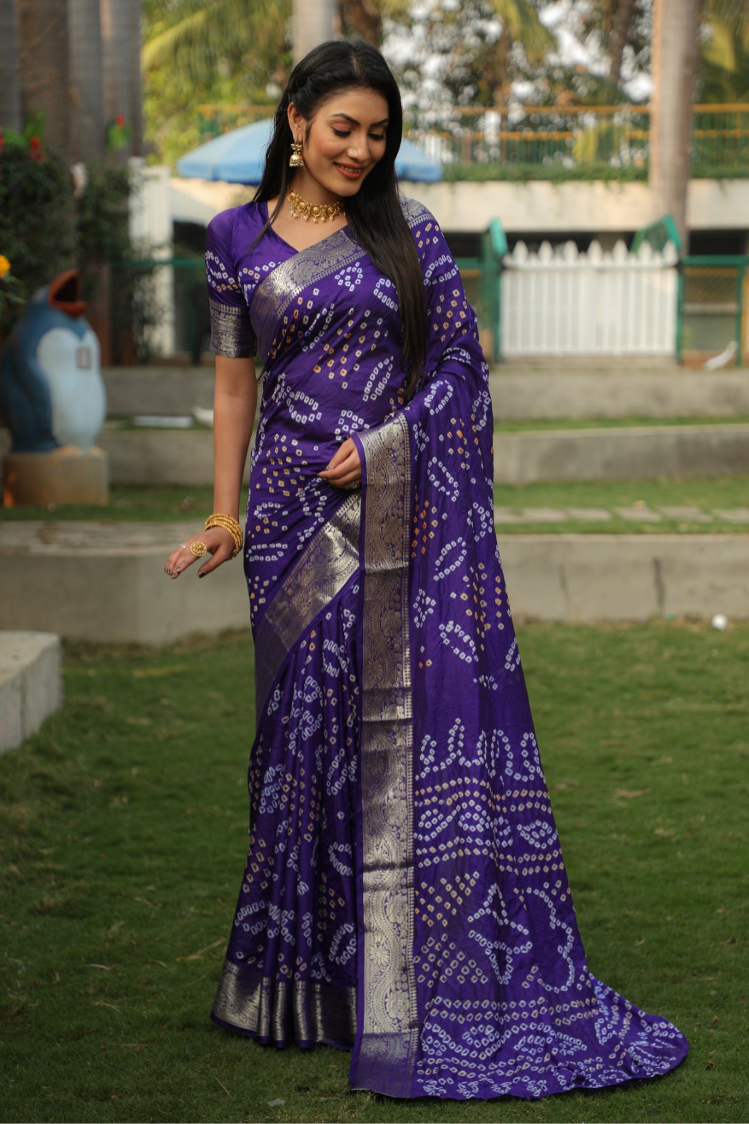 Buy MySilkLove Amethyst Purple Designer Bandhani Printed Saree Online