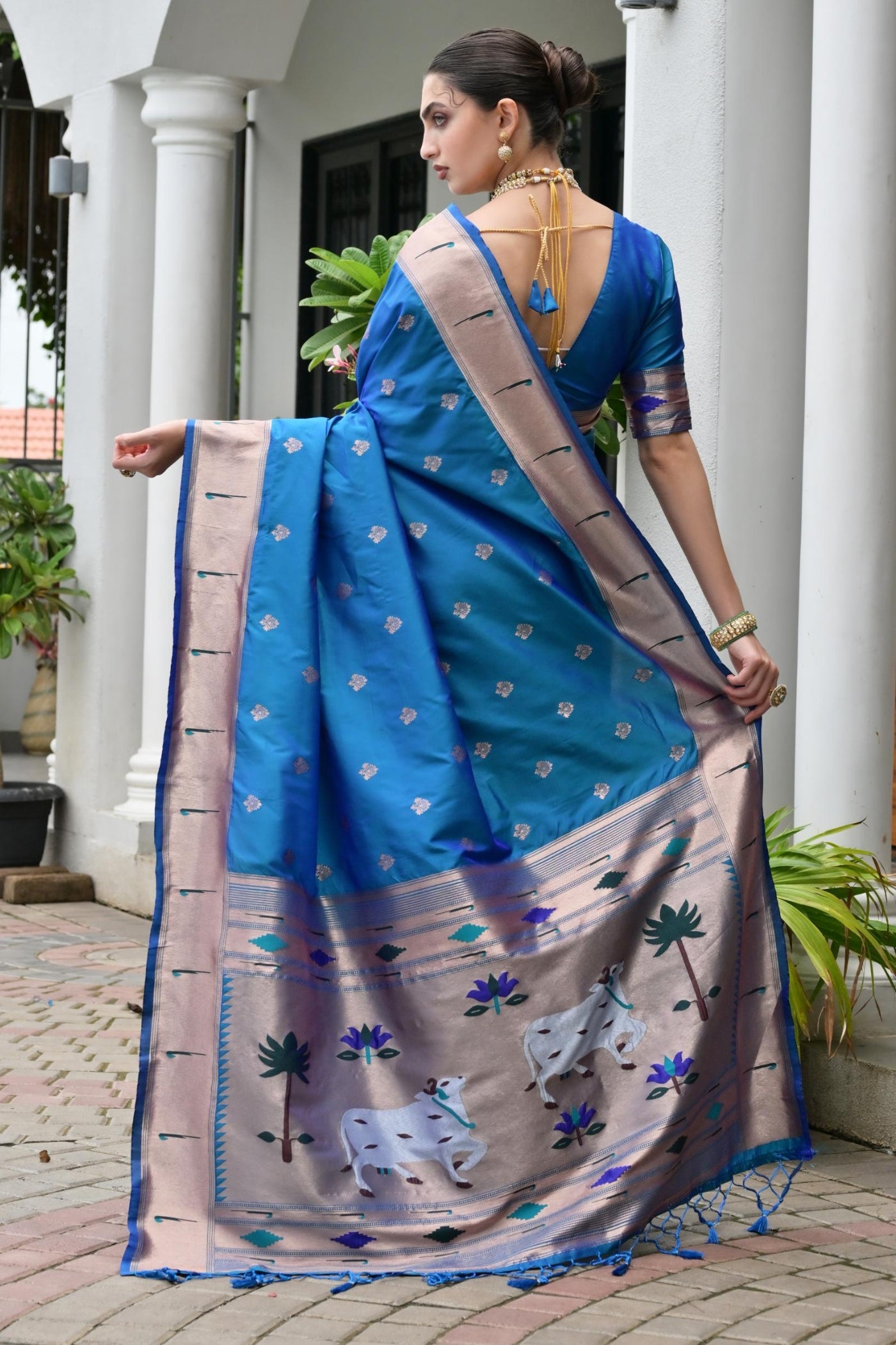 Buy MySilkLove Bondi Blue Woven Paithani Saree Online