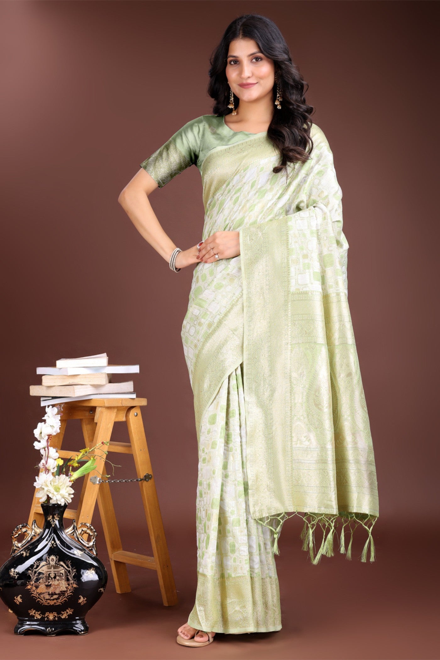 Buy MySilkLove Islamic Green Woven Linen Cotton Saree Online