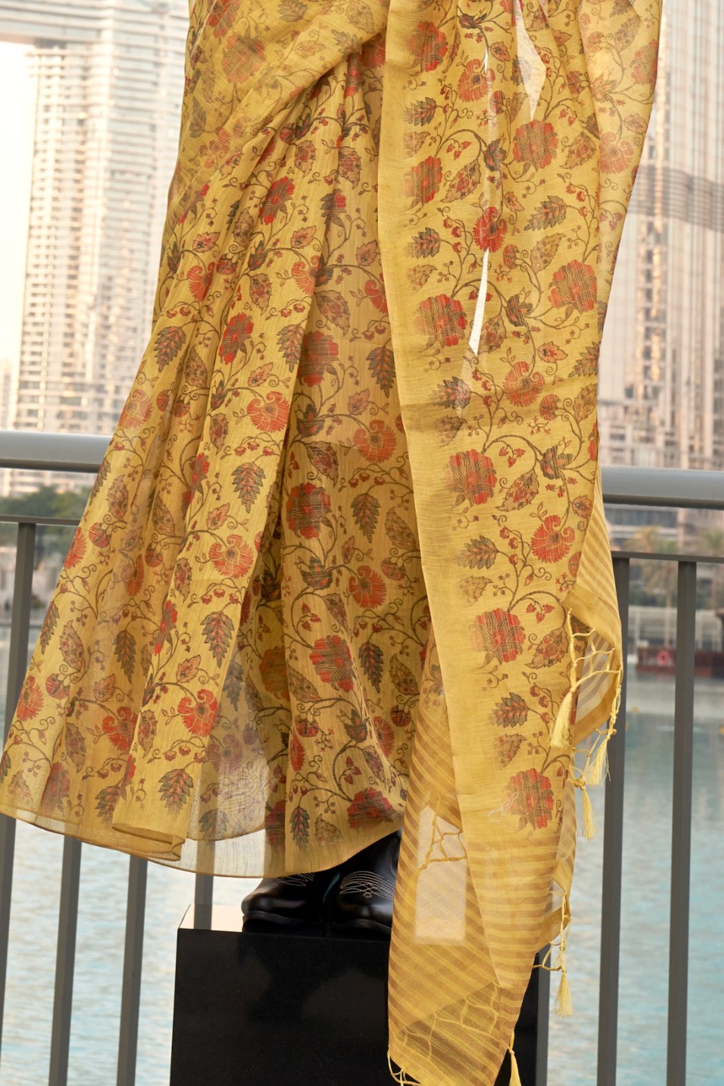 Buy MySilkLove Sunflower Yellow Printed Tissue Saree Online