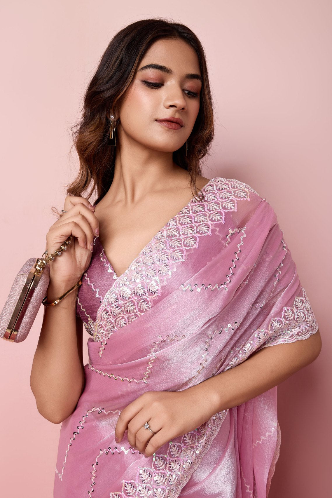 Buy MySilkLove Ballet Slipper Pink Designer Partywear Saree Online