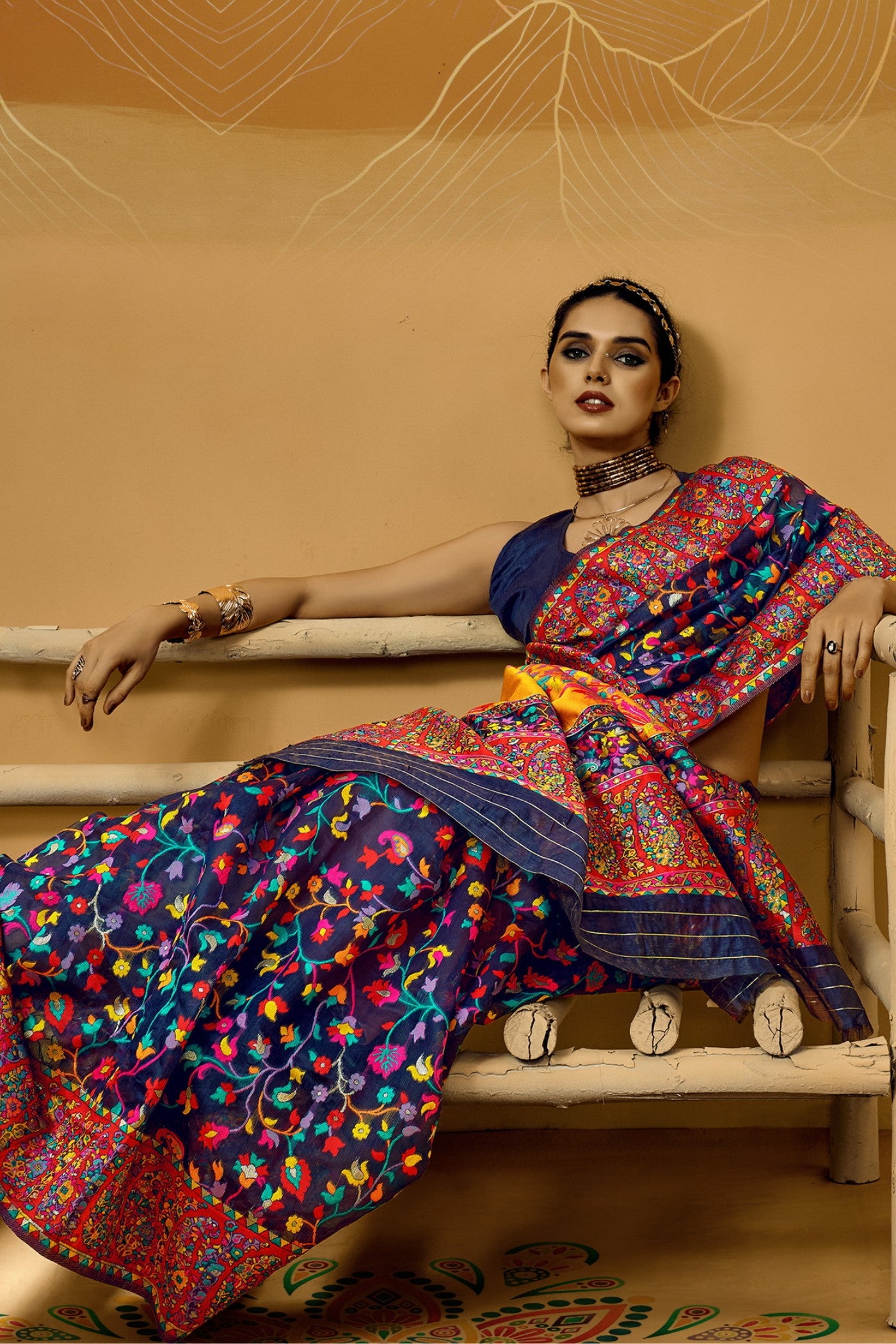 Buy MySilkLove Brandeis Blue Kashmiri Handloom Jamewar Saree Online