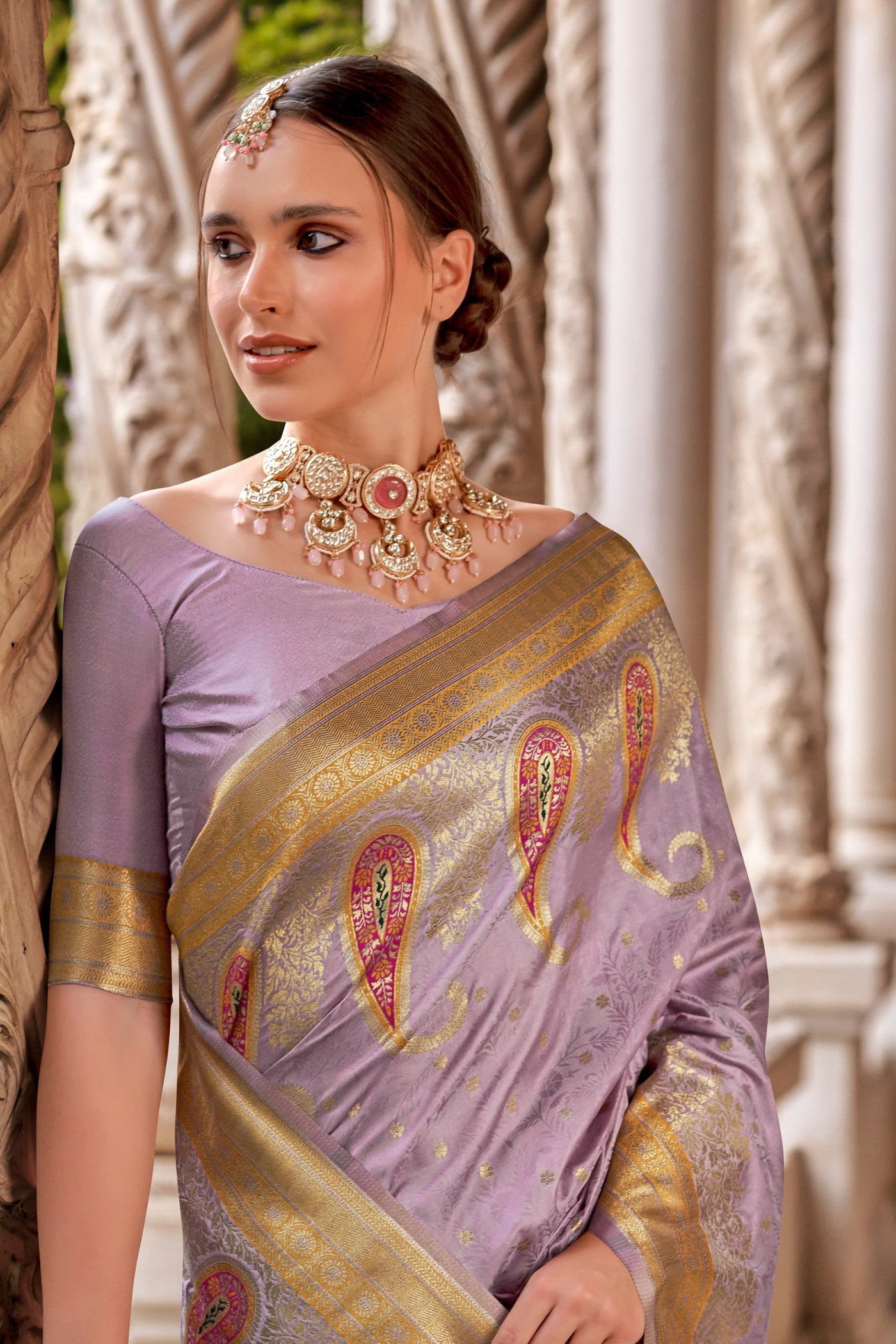 Buy MySilkLove Smokey Purple Banarasi Soft Silk Saree Online