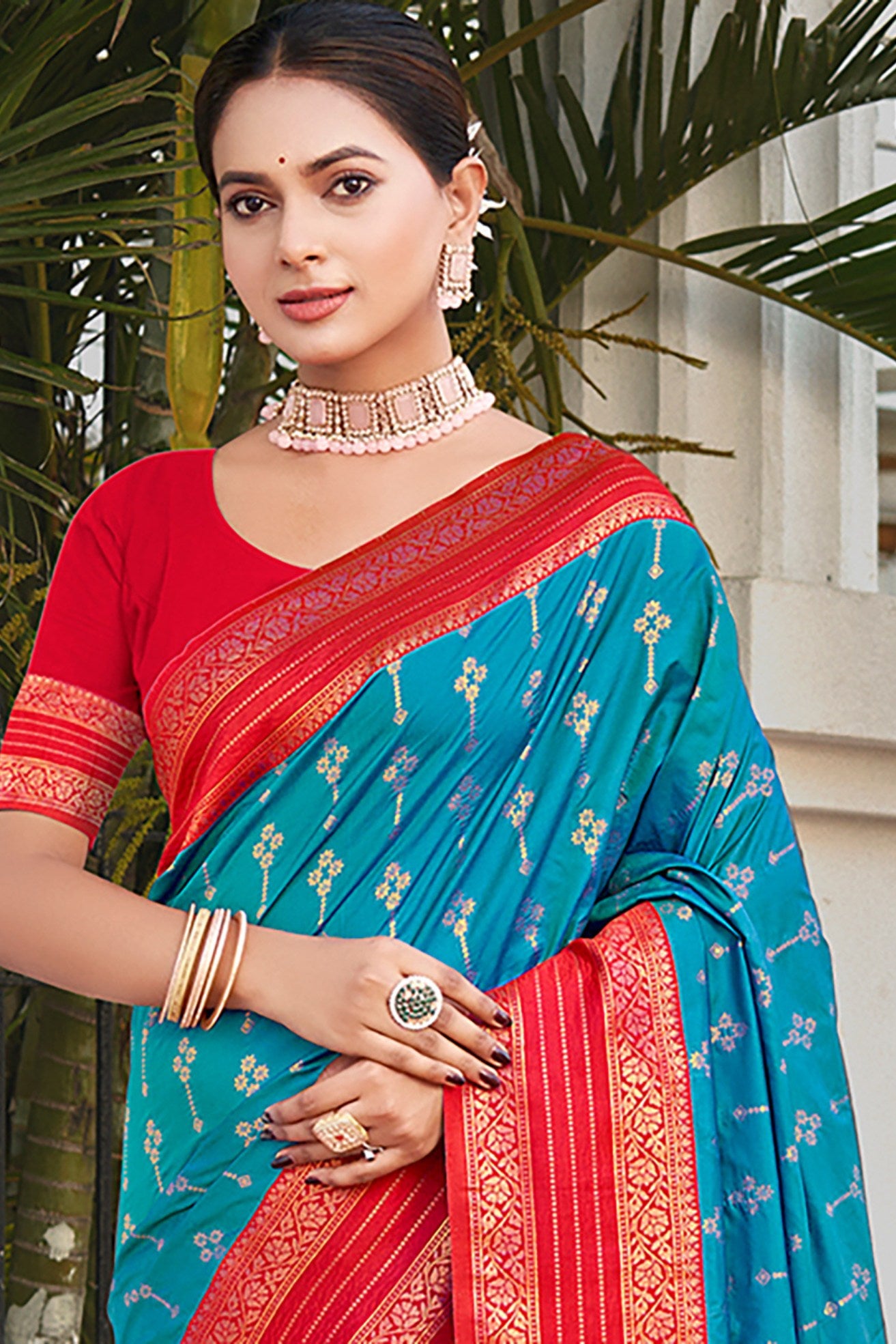 Buy MySilkLove Eastern Blue and Red Woven Banarasi Saree Online