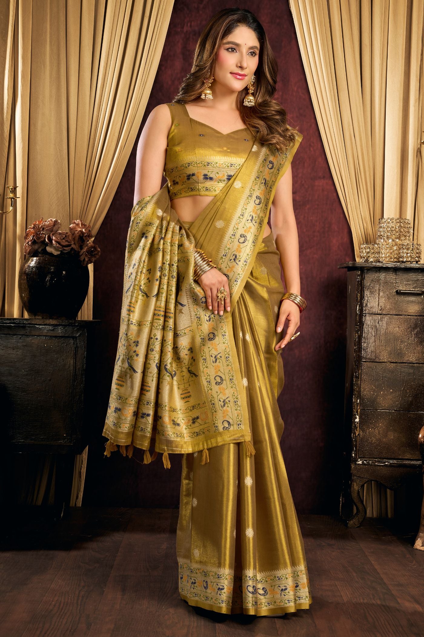 Buy MySilkLove Fern Green Woven Tissue Paithani Saree Online