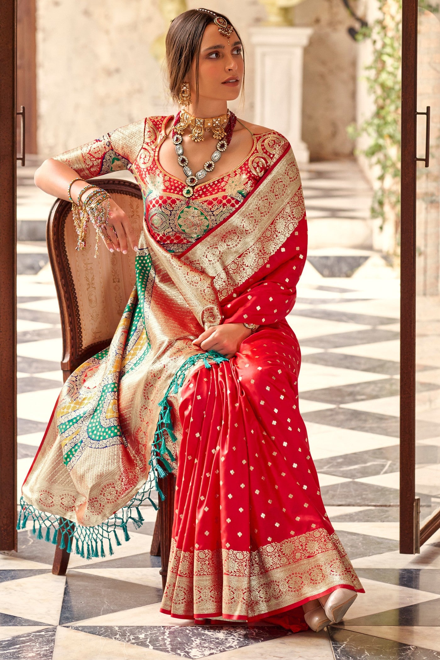 Buy MySilkLove Roman Red Woven Banarasi Soft Silk Saree Online