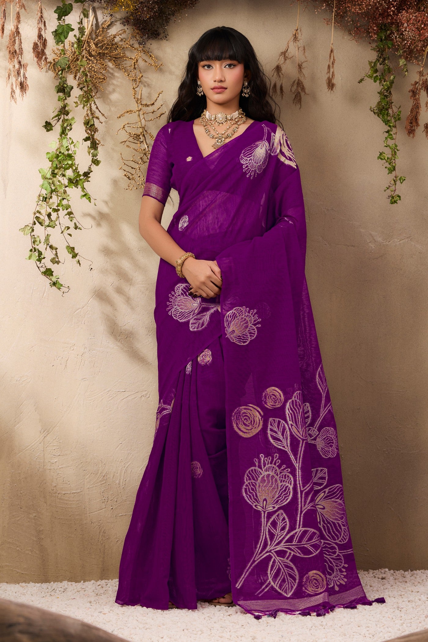 Buy MySilkLove Heliotrope Purple Munga Handloom Cotton Saree Online