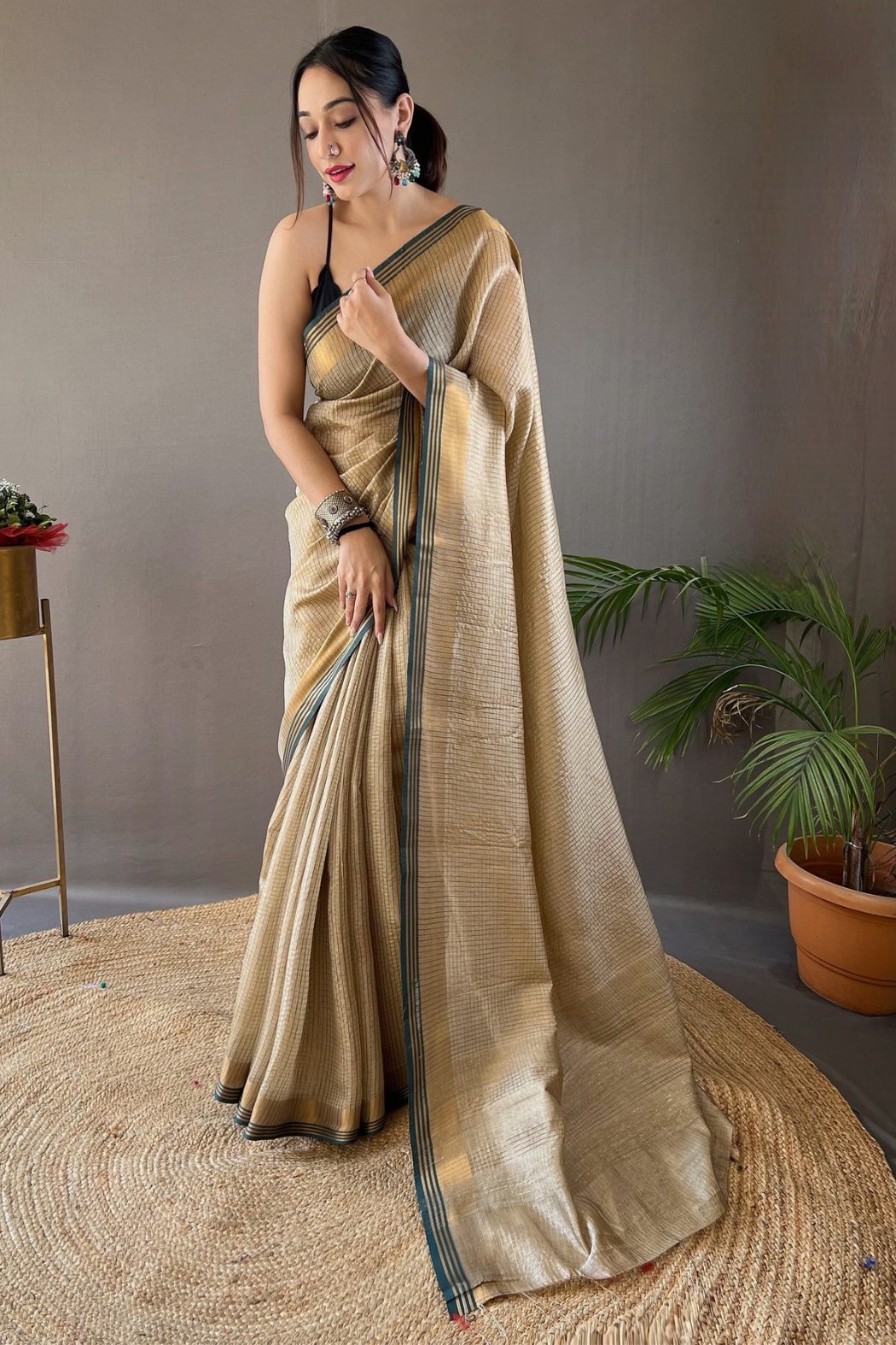 Buy MySilkLove Domino Cream Organza Woven Saree Online