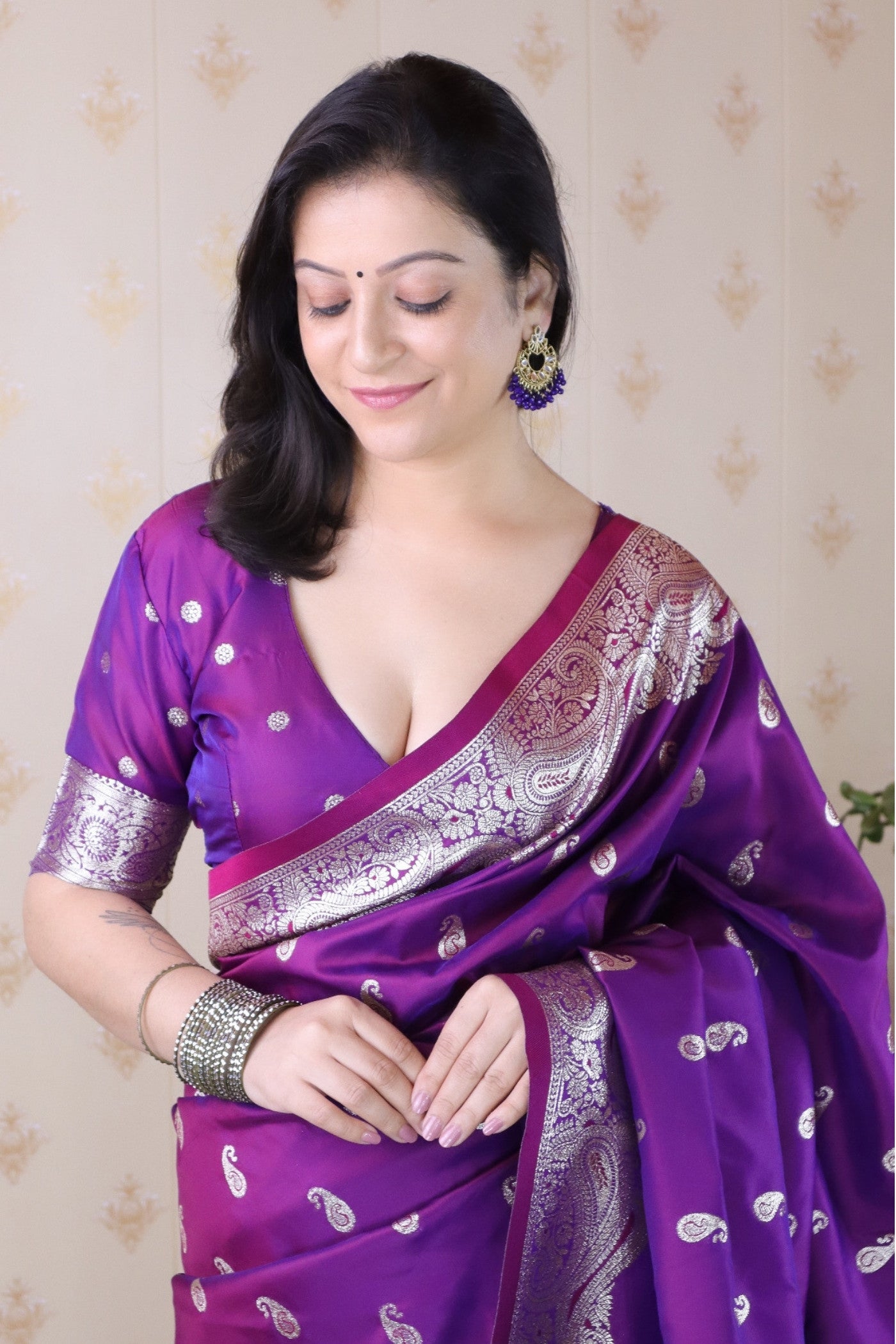 Buy MySilkLove Grape Purple Banarasi Handloom Saree Online