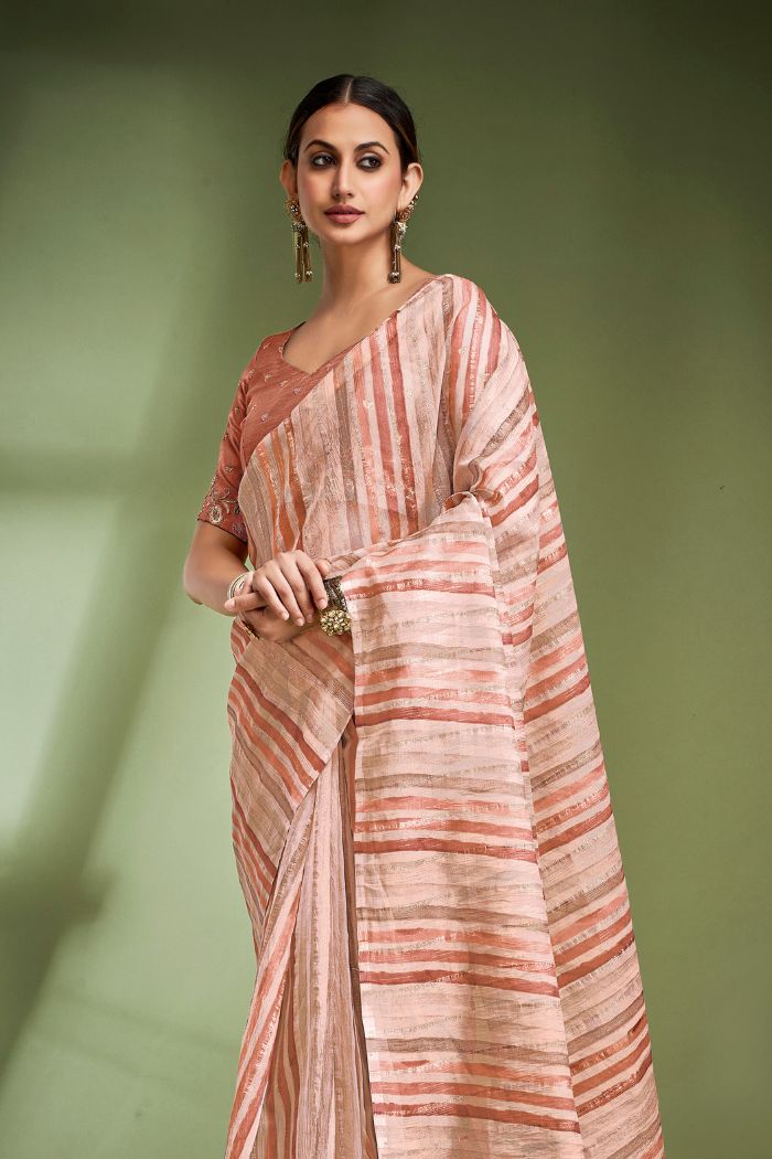 Buy MySilkLove Plum Peach Woven Tissue Saree Online